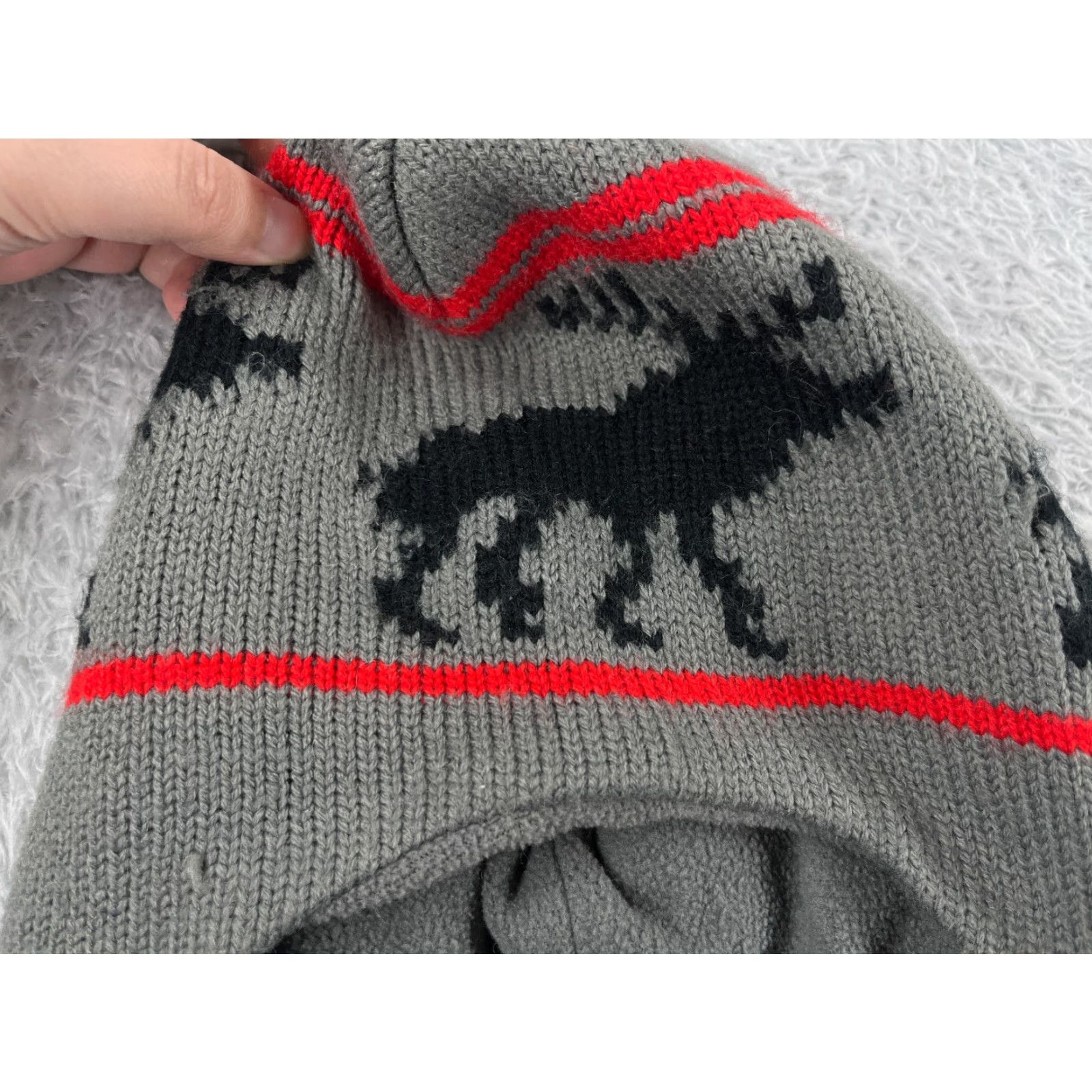 Vintage Moose Beanie Toque Adult One Size Gray Knit Lined Ear Flaps Acrylic Polyester Size ONE SIZE - 2 Thumbnail