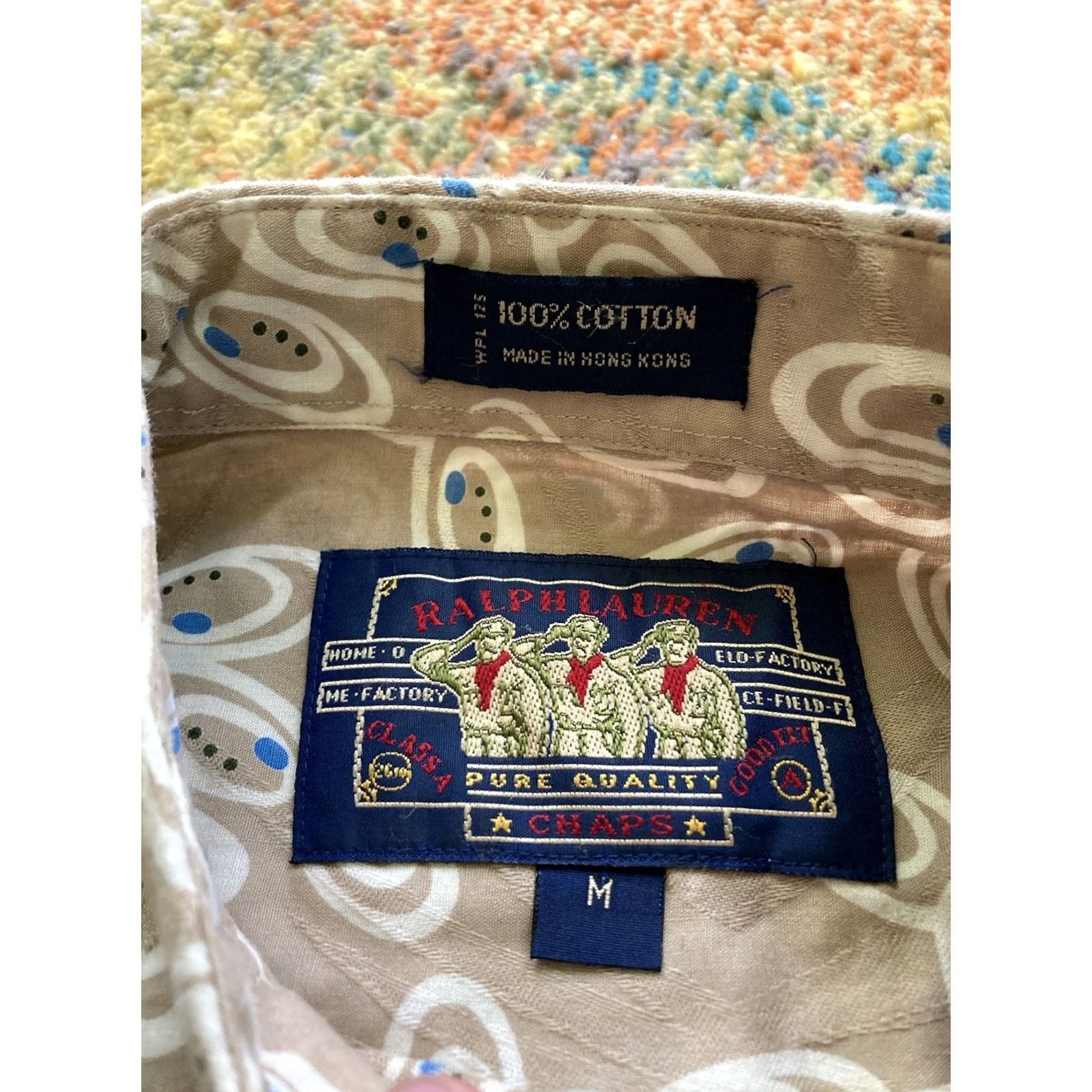 Ralph Lauren VINTAGE Chaps Ralph Lauren Shirt Mens Medium Paisley Textured Short Sleeve Polo Beige Size US M / EU 48-50 / 2 - 5 Thumbnail