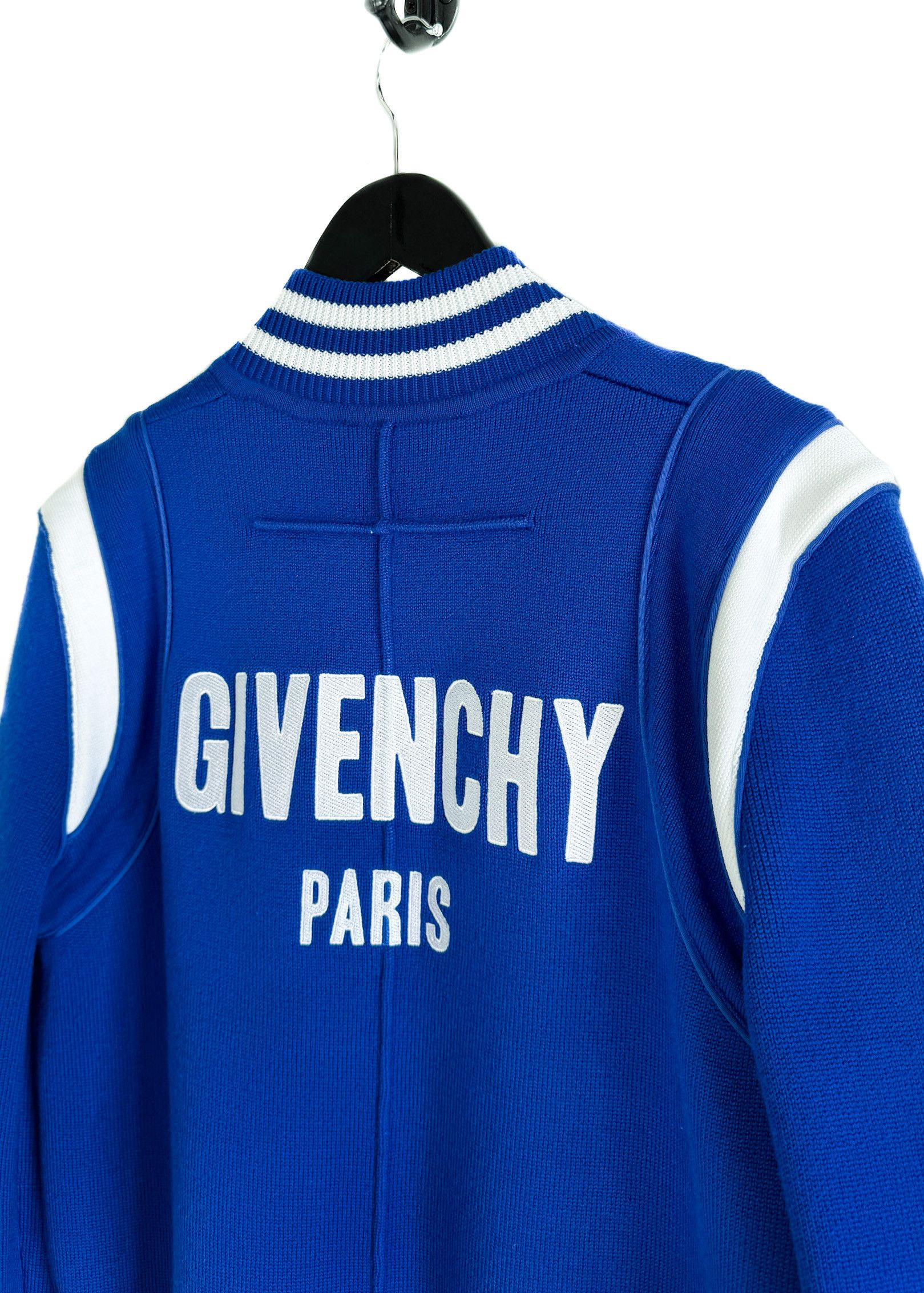 Givenchy Givenchy Cobalt Blue Logo Embroidered Knit Bomber Jacket Size S / US 4 / IT 40 - 2 Thumbnail