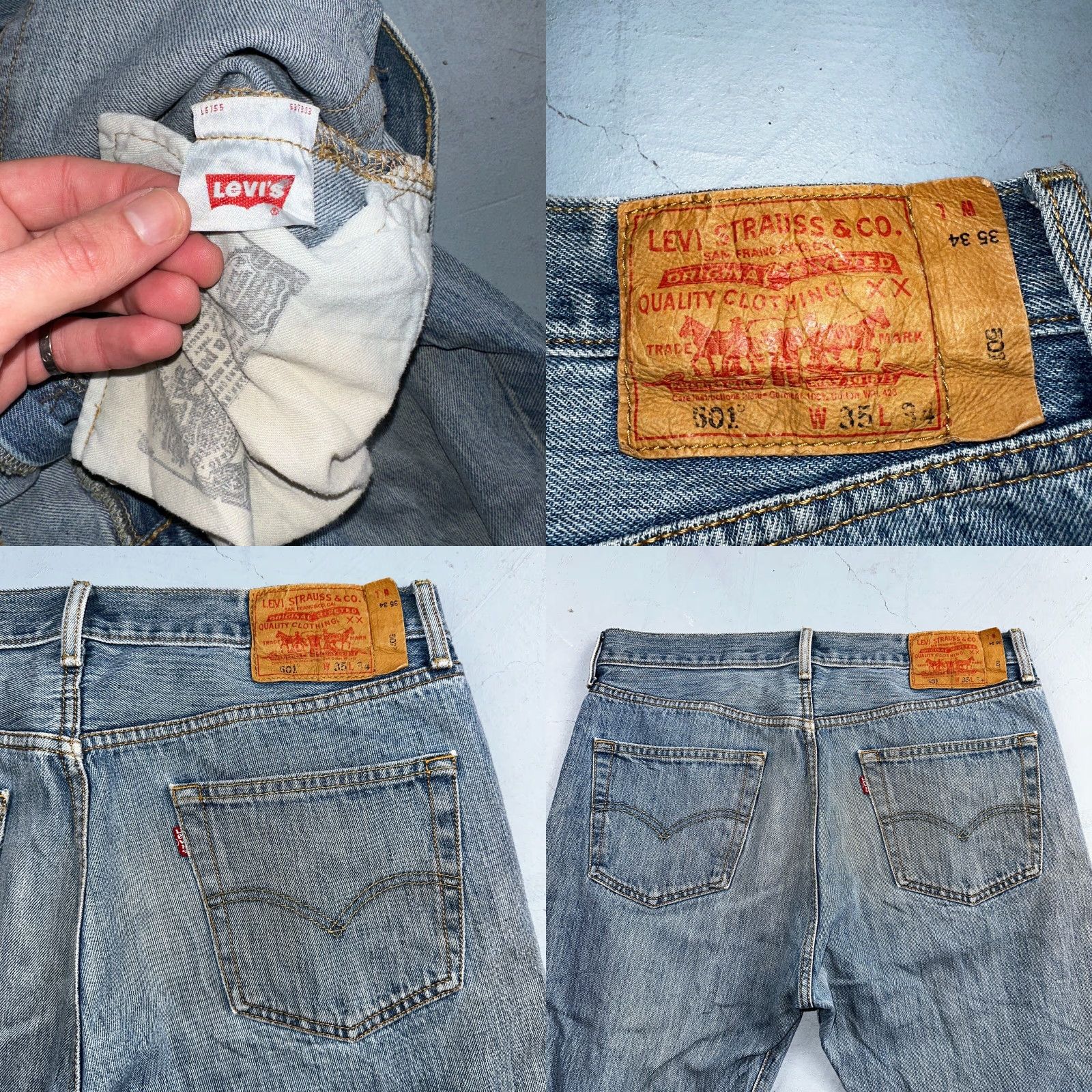 Levi's Levi's 501 Vintage Straight Jeans Blue Light Wash 35x34 Men Regular 90s 501 Series Comfort Jeans Size US 35 - 10 Thumbnail