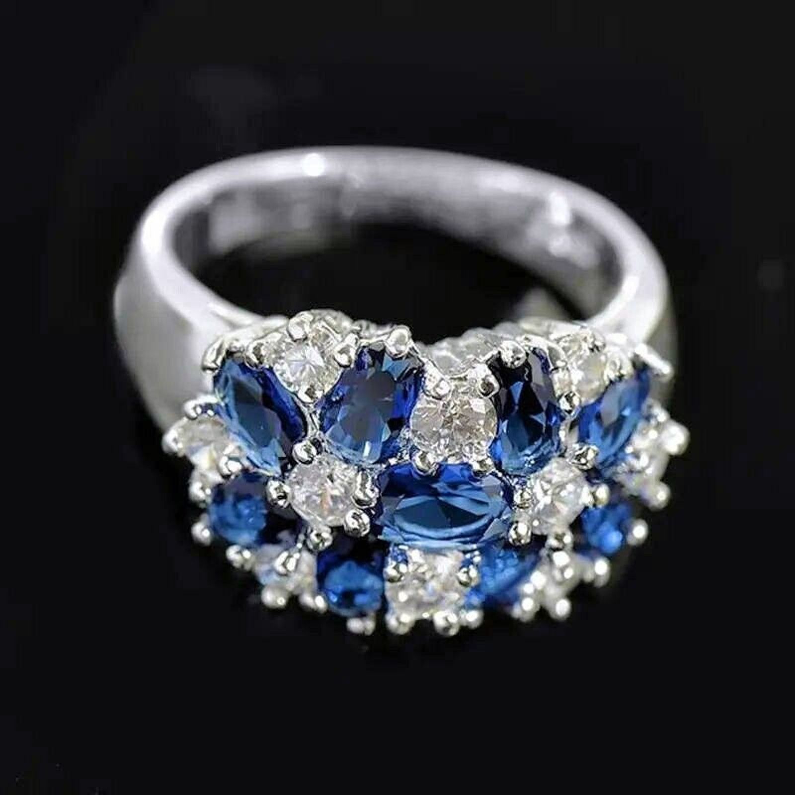Other 925 Sterling Silver Women’s Ring•Sapphire & White Topaz•6.25 Size ONE SIZE - 4 Thumbnail