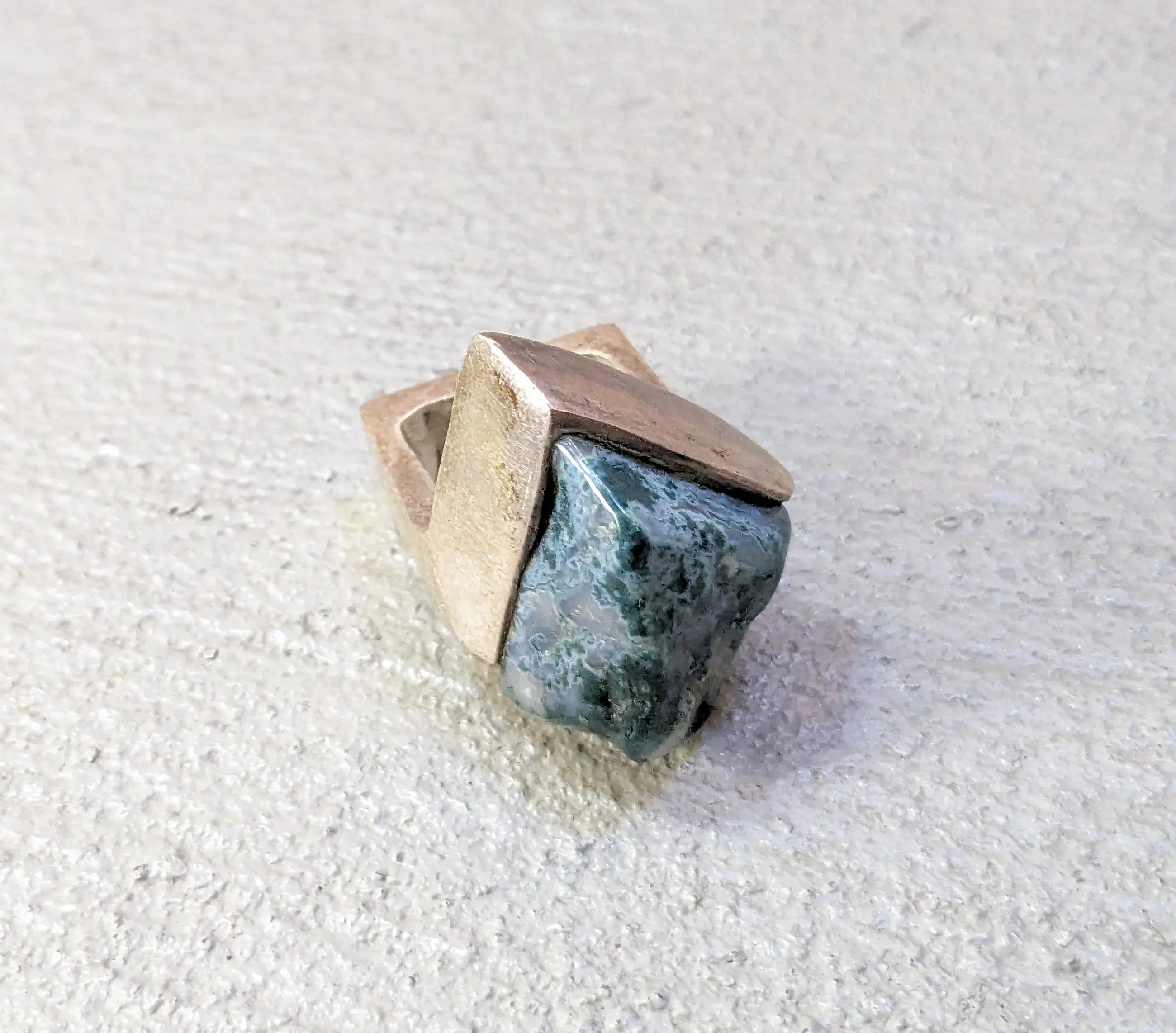 Jewelry Vintage Sterling Silver Ring Dendritic Agate Green Size 8.5 Size ONE SIZE - 4 Thumbnail
