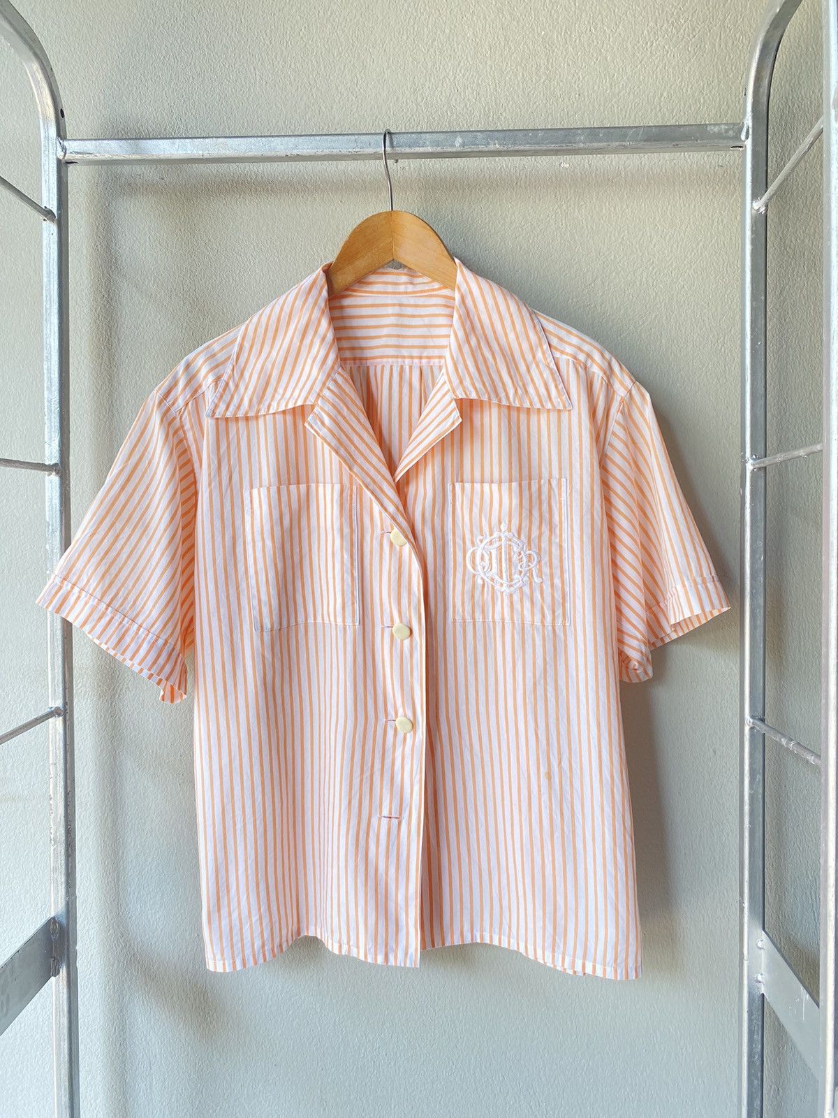 image of Christian Dior Vintage Logo Pocket Striped Shirt in Orange, Women's (Size Medium)