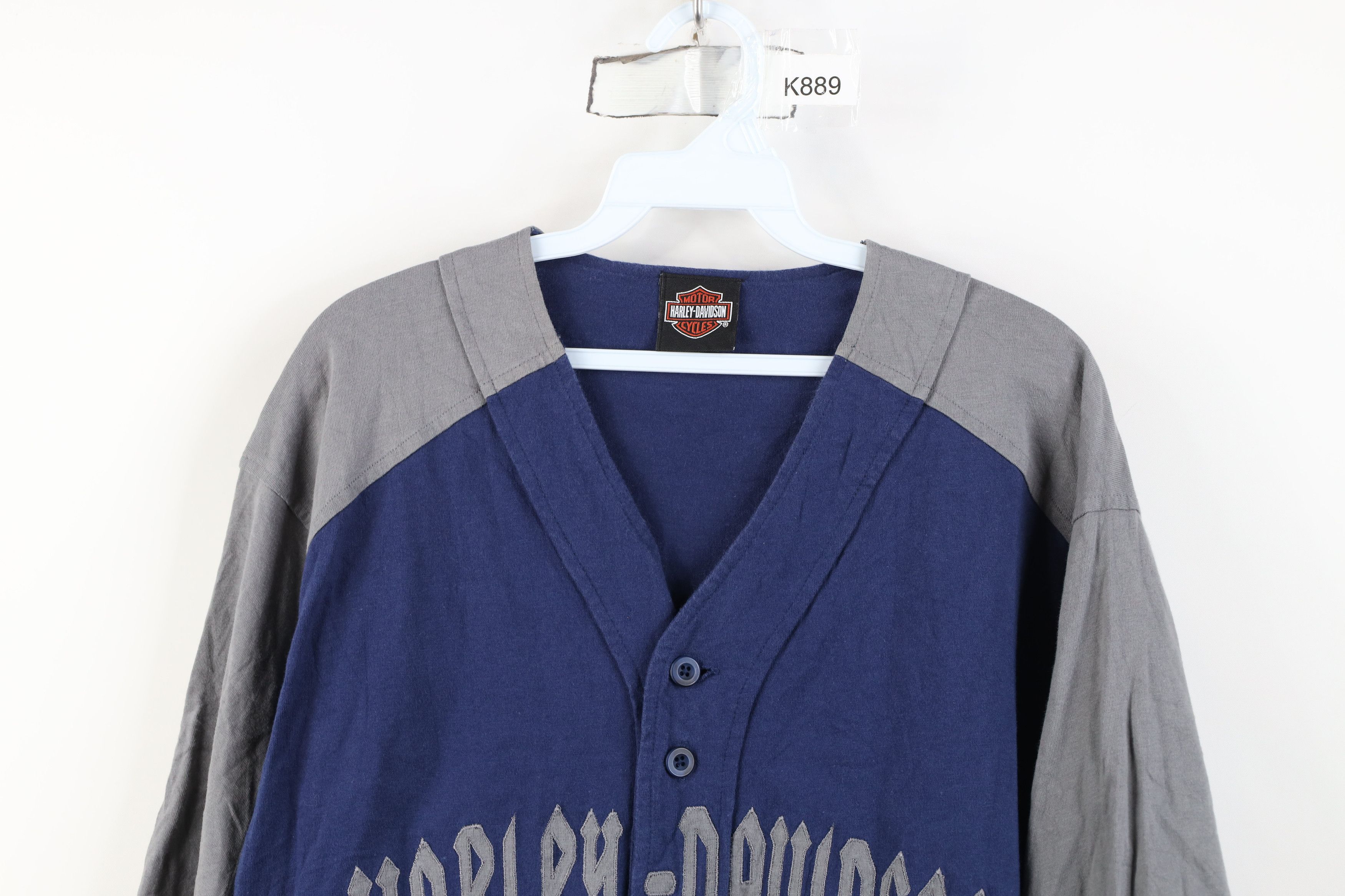 Harley Davidson Vintage 90s Y2K Harley Davidson Baseball Jersey Shirt Blue Size US L / EU 52-54 / 3 - 2 Thumbnail