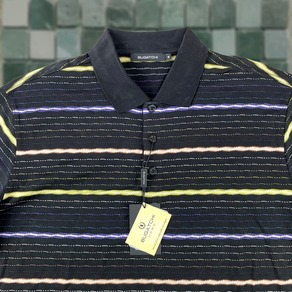 BUGATCHI BUGATCHI Polo Shirt Men Medium Black Multi Striped Mercerized Cotton SS NWT 29 Size US M / EU 48-50 / 2 - 1 Thumbnail