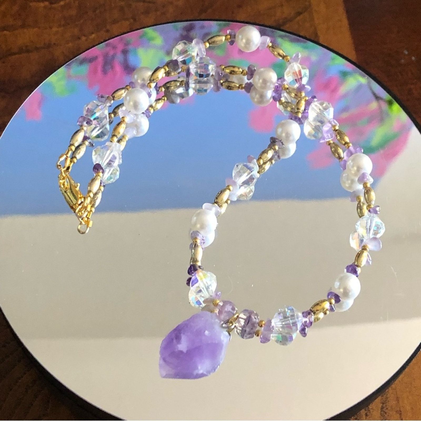 Handmade Handcrafted repurpose genuine amethyst slab pendant necklace Size ONE SIZE - 2 Thumbnail