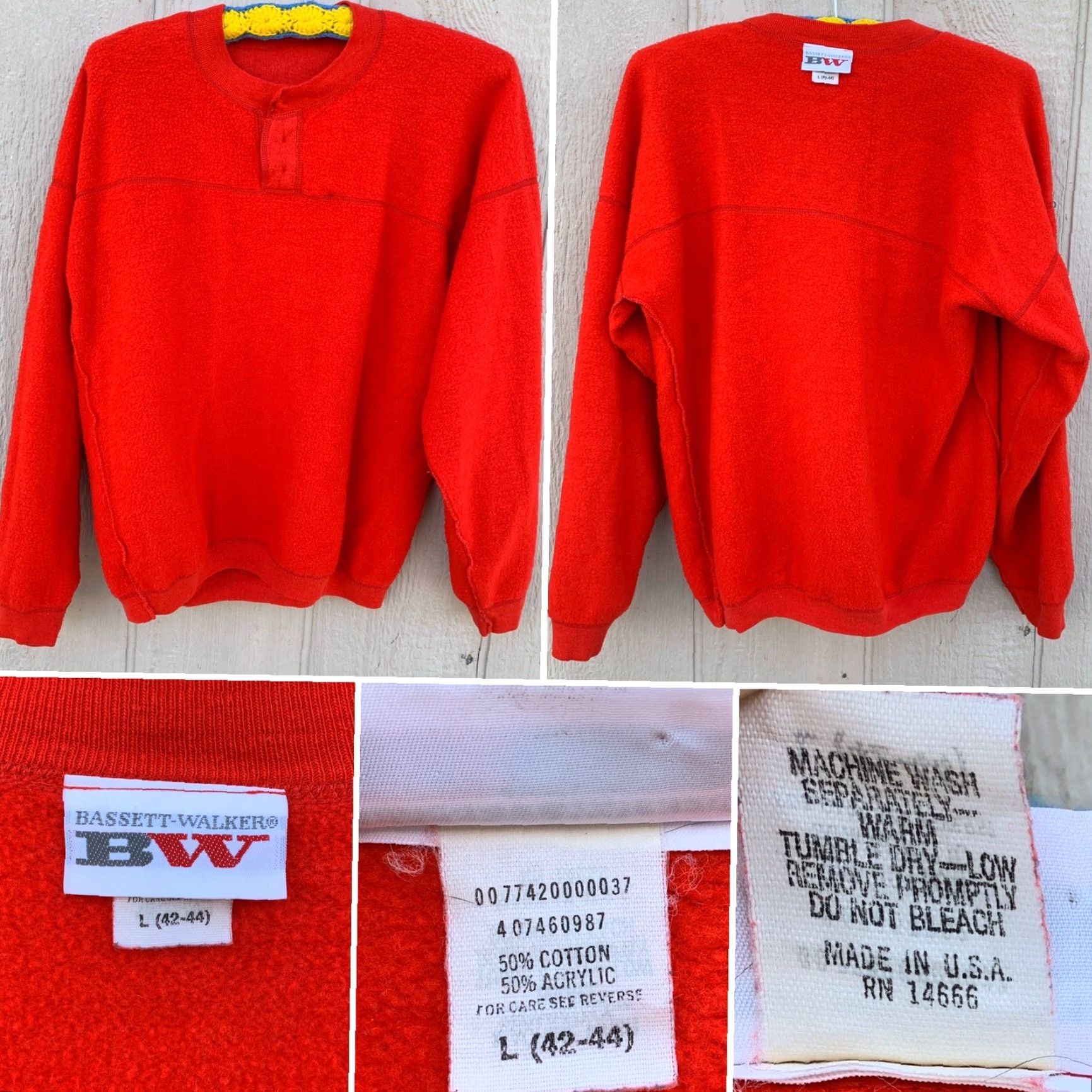 Vintage VINTAGE Bassett-Walkwr Henley Sweatshirt Men L USA Red 50% cotton 50% acrylic Non-specified condition Size US L / EU 52-54 / 3 - 5 Thumbnail