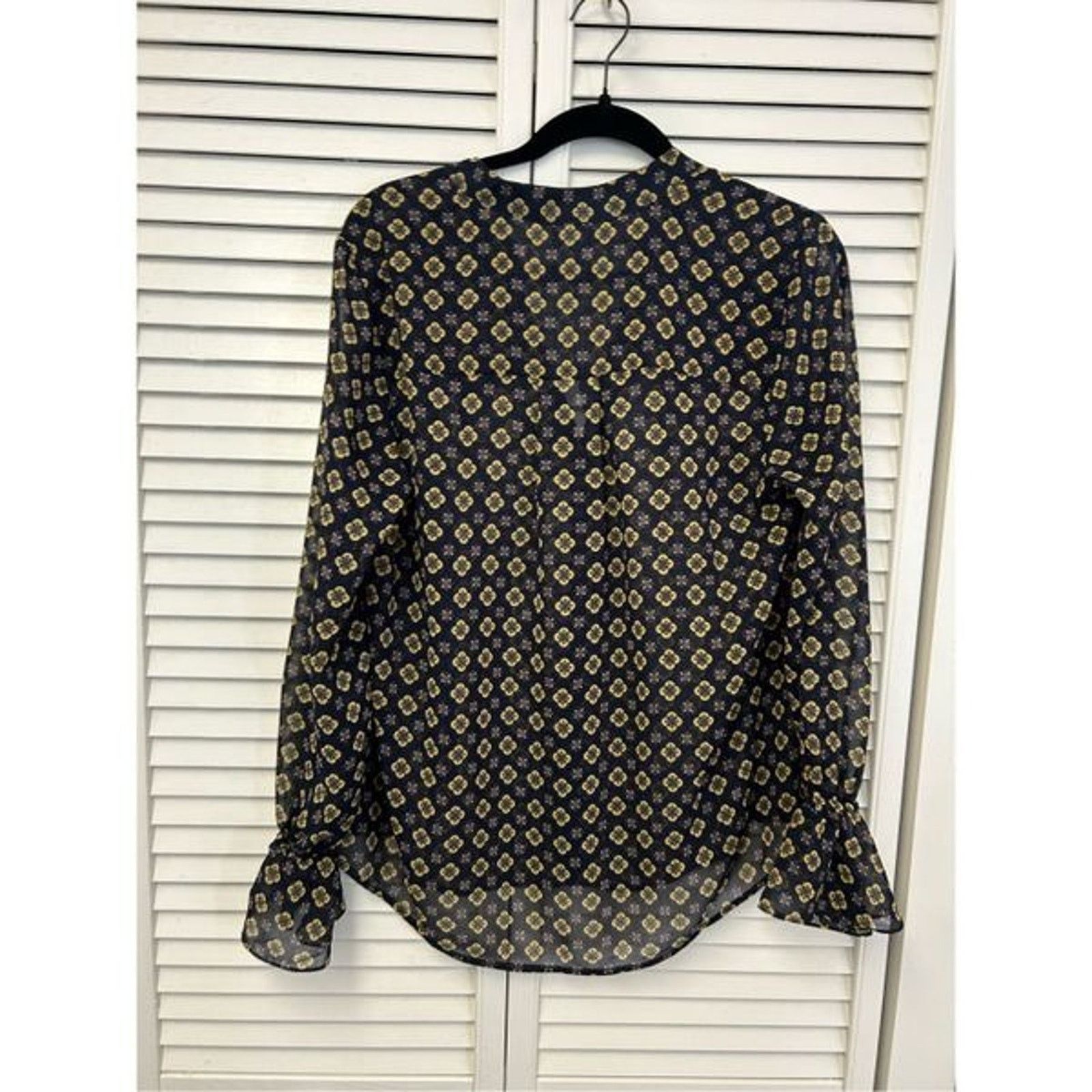 Anthropologie CAbi Mosaic Blouse Blue Yellow Top #3773 Sz Medium, MSRP $89 Size M / US 6-8 / IT 42-44 - 12 Thumbnail
