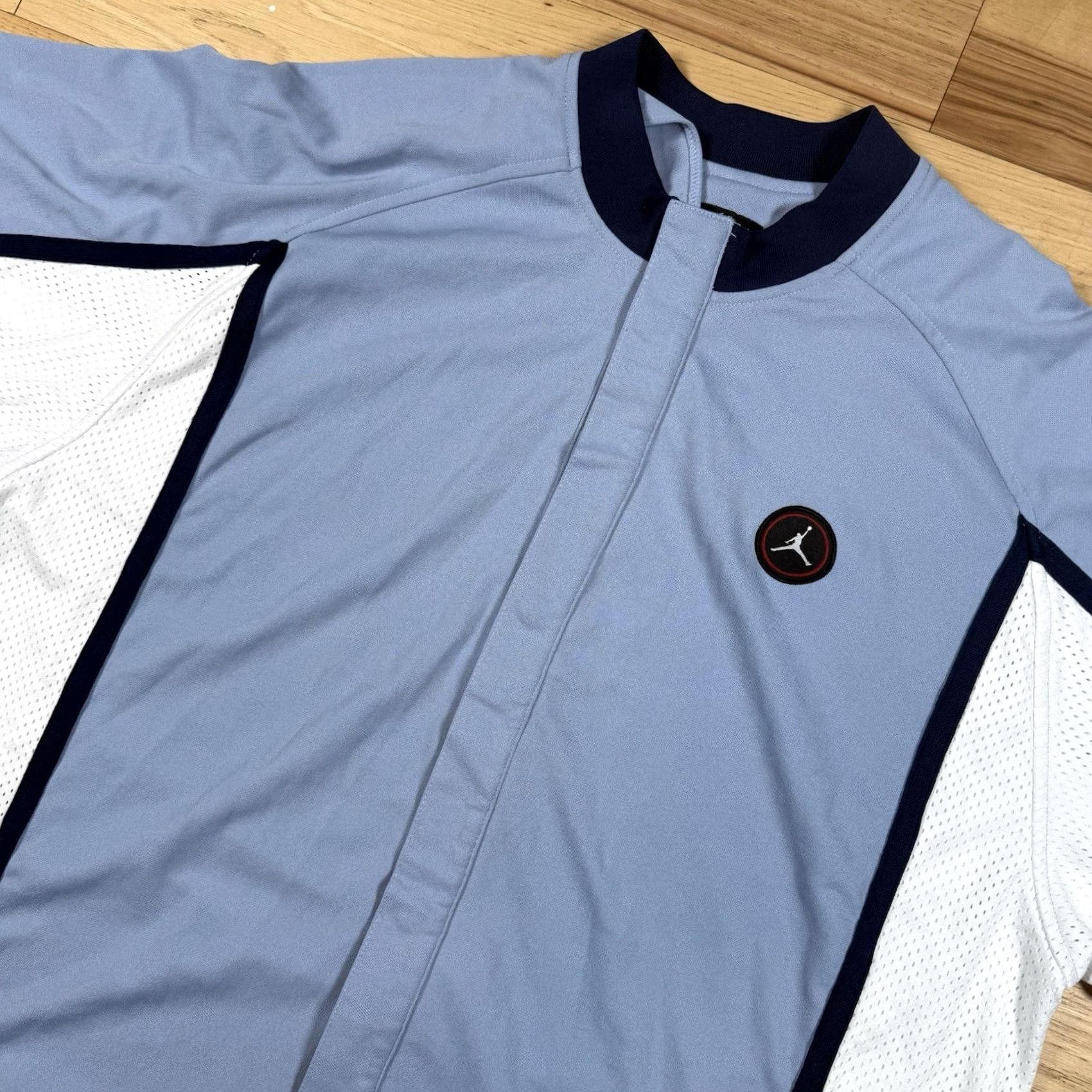 Nike VINTAGE Nike Jordan Jumpman Jacket Powder Blue Button Basketball Warm Up Mens XL Blue Track Jacket Size US XL / EU 56 / 4 - 2 Thumbnail