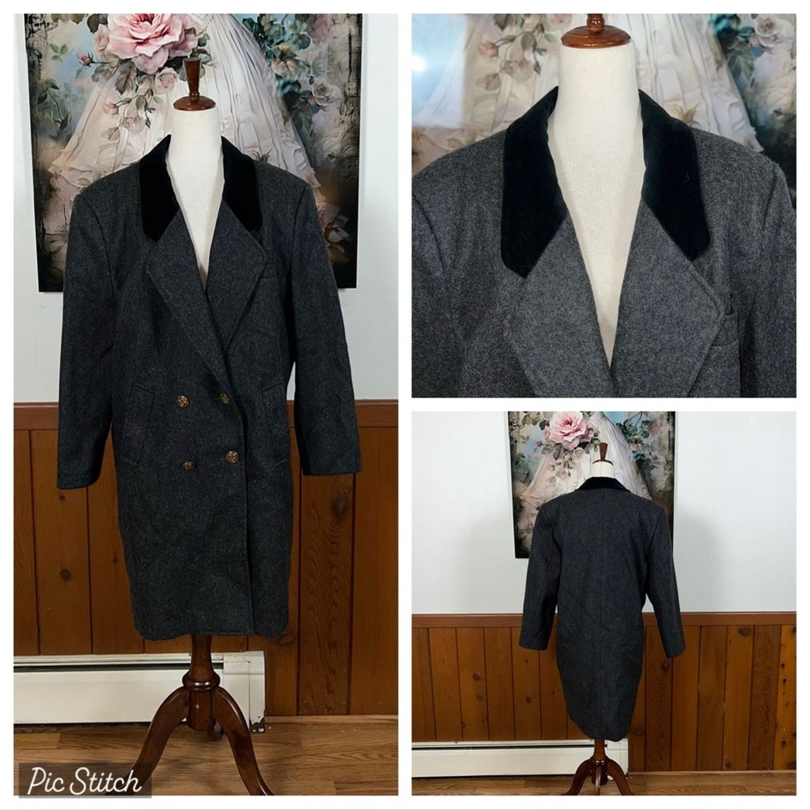 Vintage Awesome Vintage 90s David Benjamin Velvet Trim Wool Coat! Size XL / US 12-14 / IT 48-50 - 1 Thumbnail