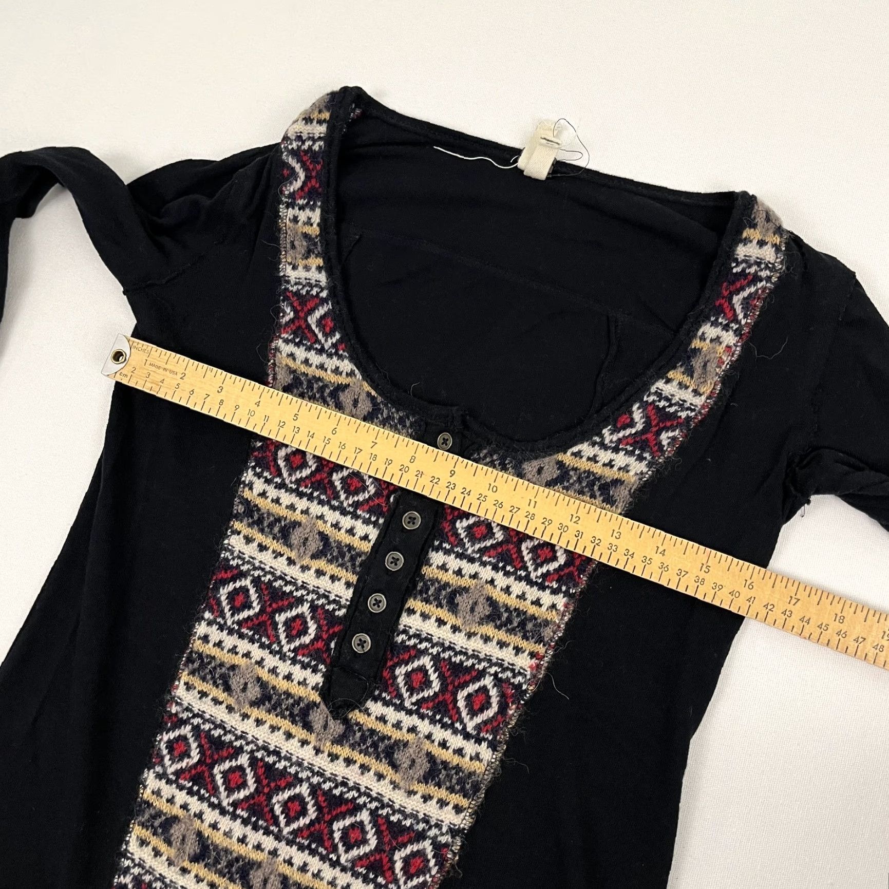 Vintage We The Free People Blouse Women M Country Swift Black Wool Henley Fair Isle Regular Size M / US 6-8 / IT 42-44 - 5 Thumbnail