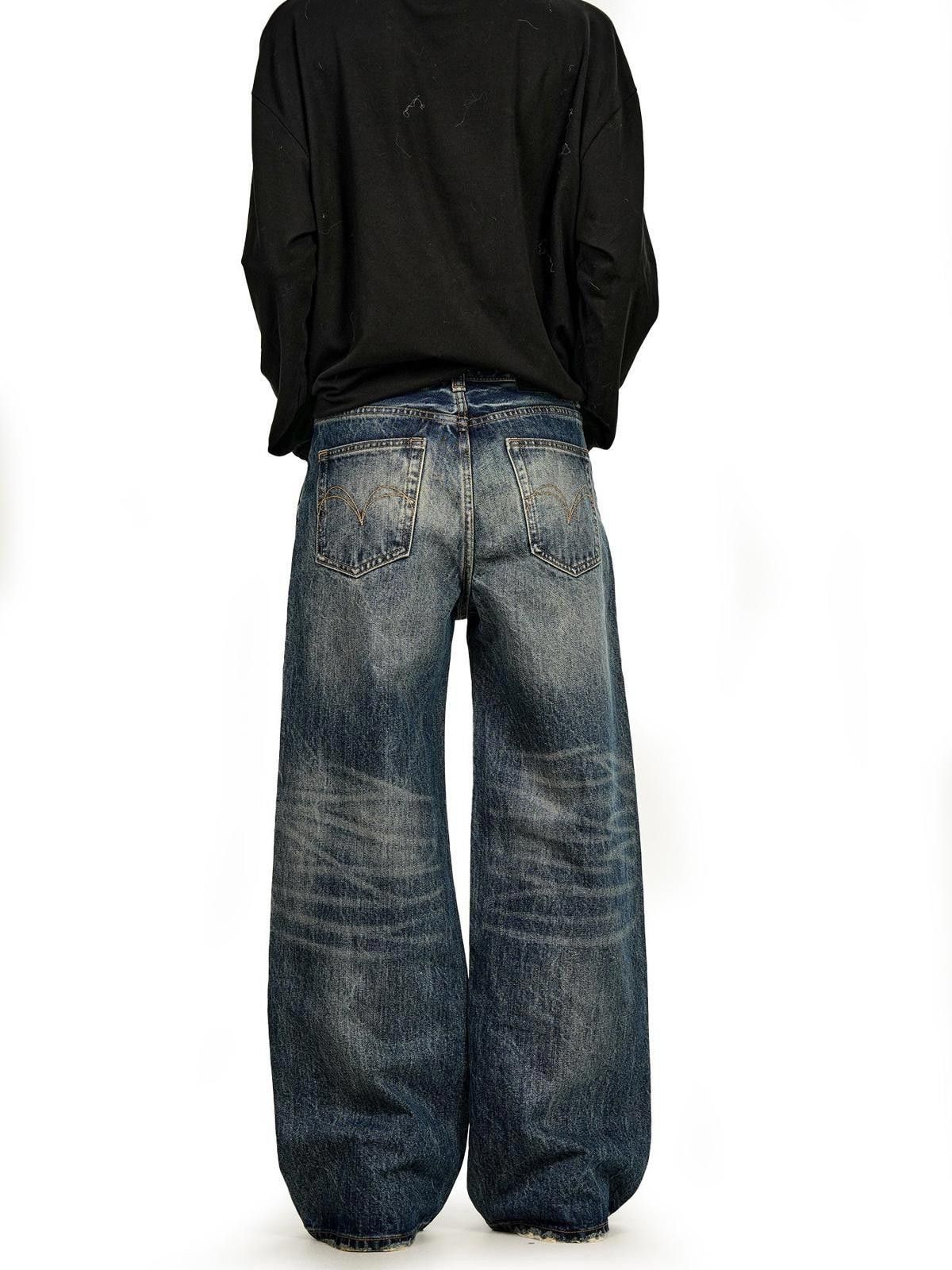 Jean Deep Blue Straight Wide-Leg Whisker-Wash Denim Jeans Size US 30 / EU 46 - 3 Thumbnail