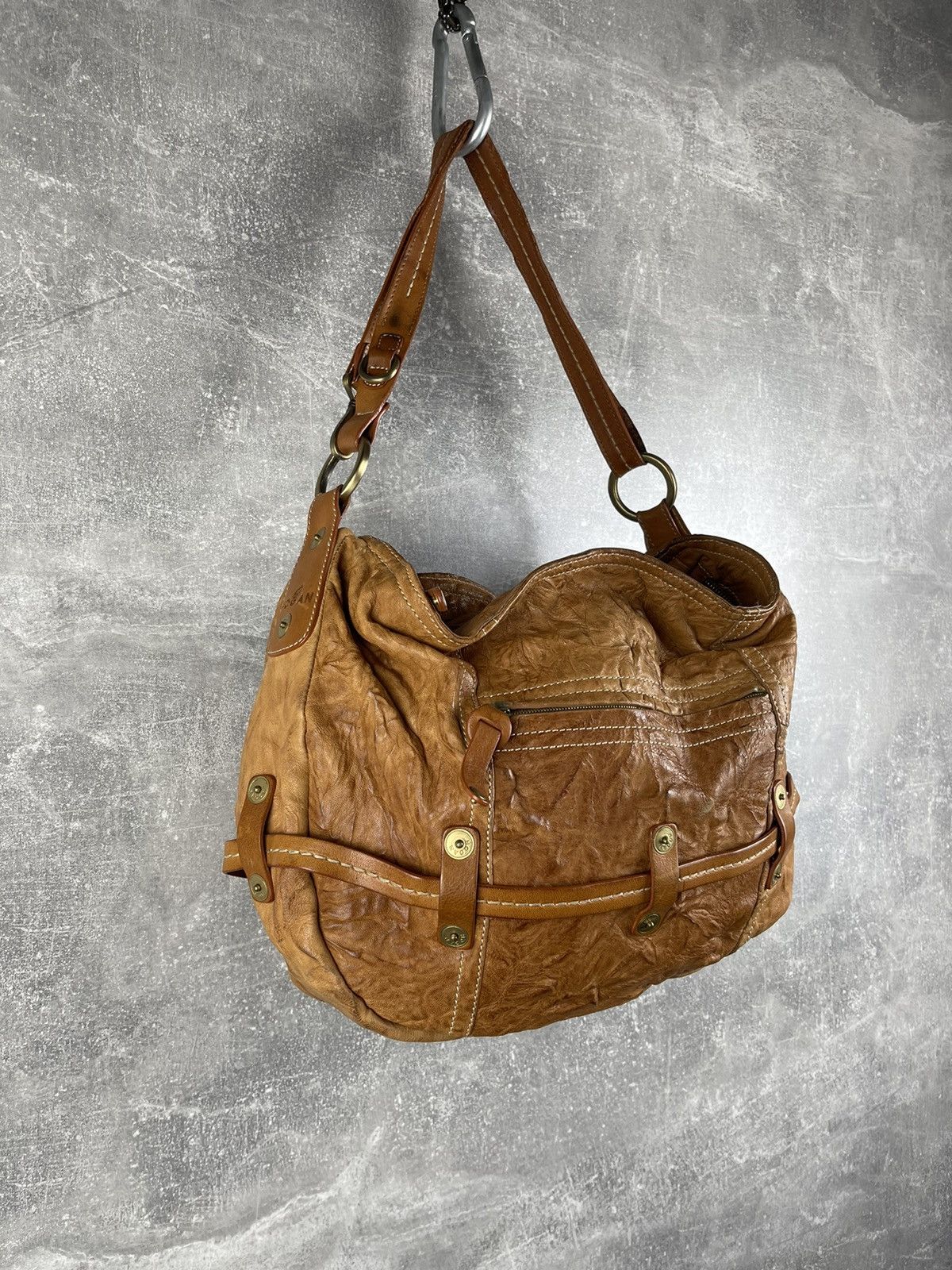 Hogan HOGAN Distressed Crinkled Leather Bag Slouchy Boho Vintage Size ONE SIZE - 3 Thumbnail
