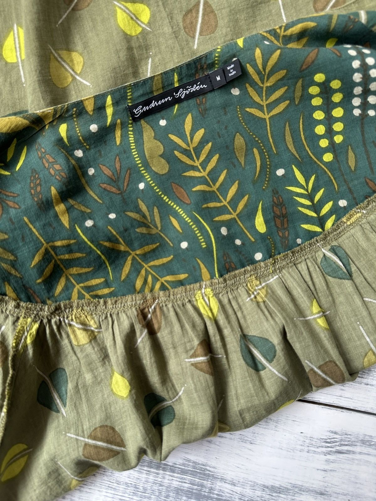 Gudrun Sjoden GUDRUN SJODEN Olive Leaf Print Cotton Tunic Blouse Lagenlook Size M / US 6-8 / IT 42-44 - 4 Thumbnail
