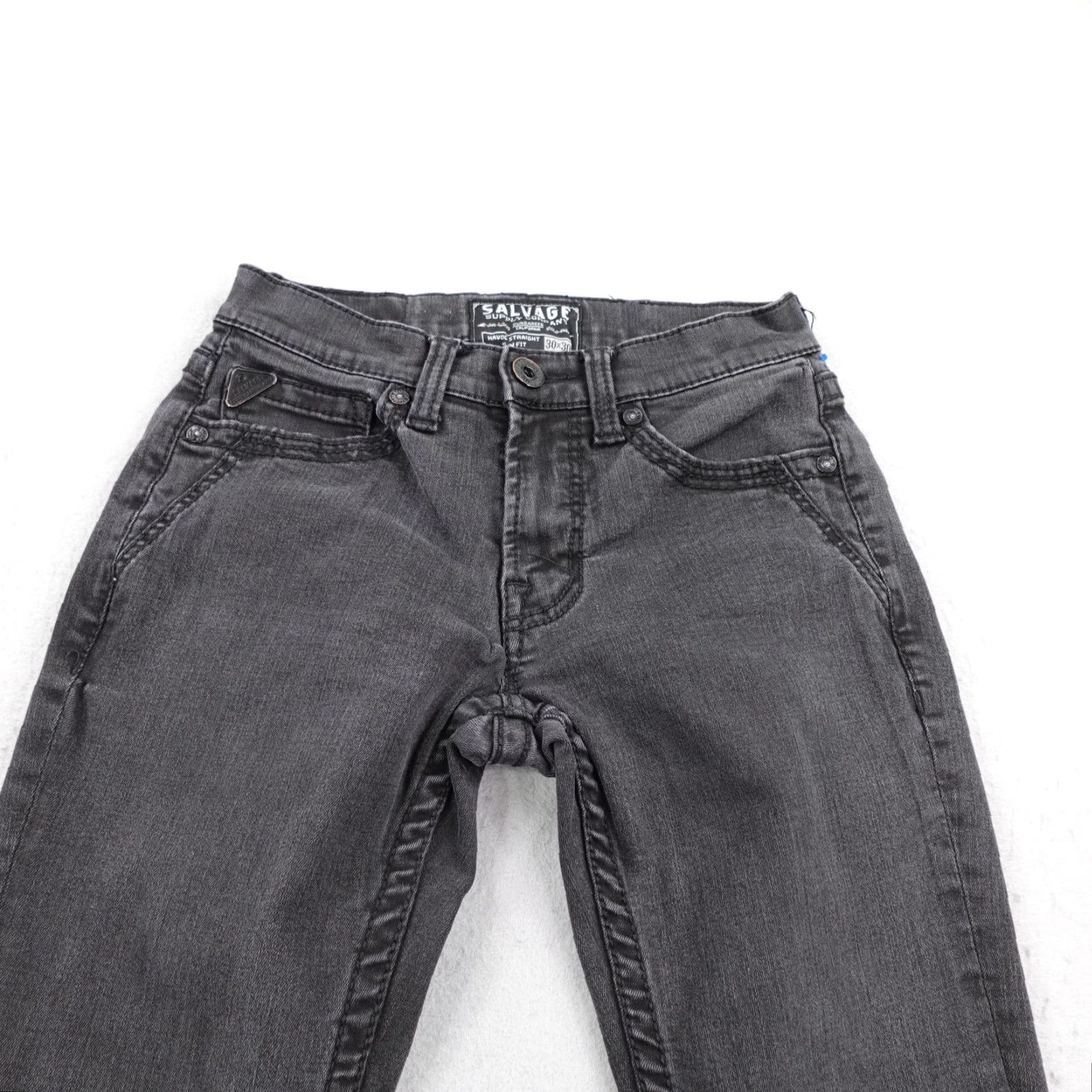 Vintage Salvage Jeans Mens 30x30 Black Denim Havoc Straight Slim Fit Buckle Exclusive Size US 30 / EU 46 - 2 Thumbnail