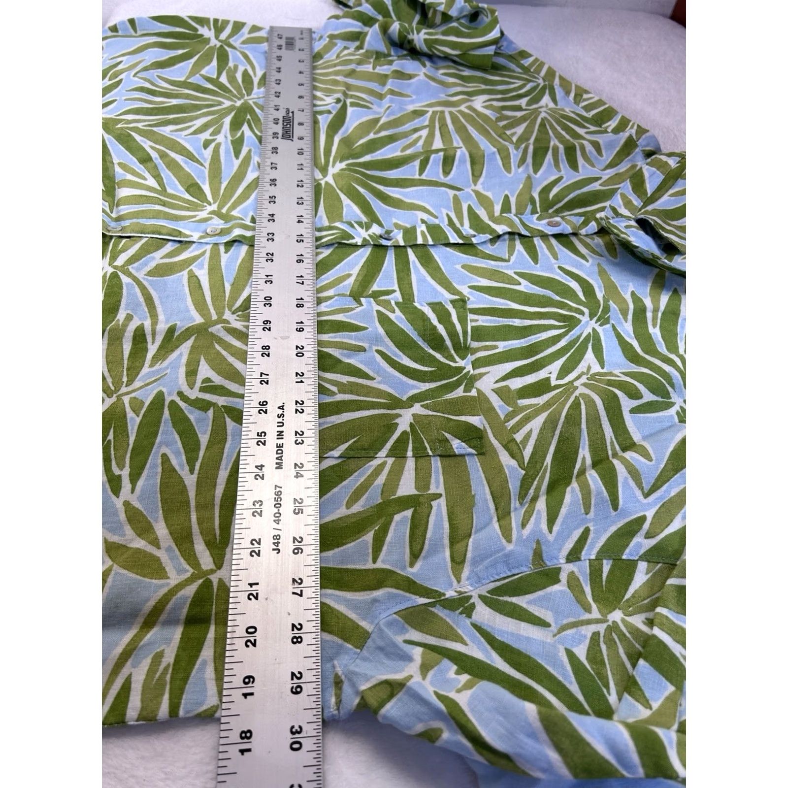 Vintage Sigrid Olsen Womens Button-Up Shirt 100% Linen Palm Leaf Long Sleeve Green Blue Size XXL / US 16-18 / IT 52-54 - 7 Thumbnail