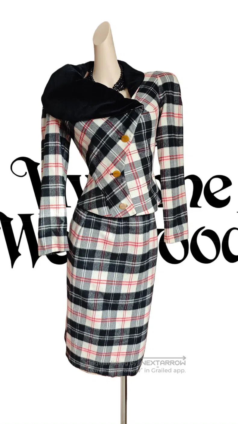 Vivienne Westwood Vivienne Westwood Black and White Plaid Velvet Suit Size S / US 4 / IT 40 - 1 Thumbnail