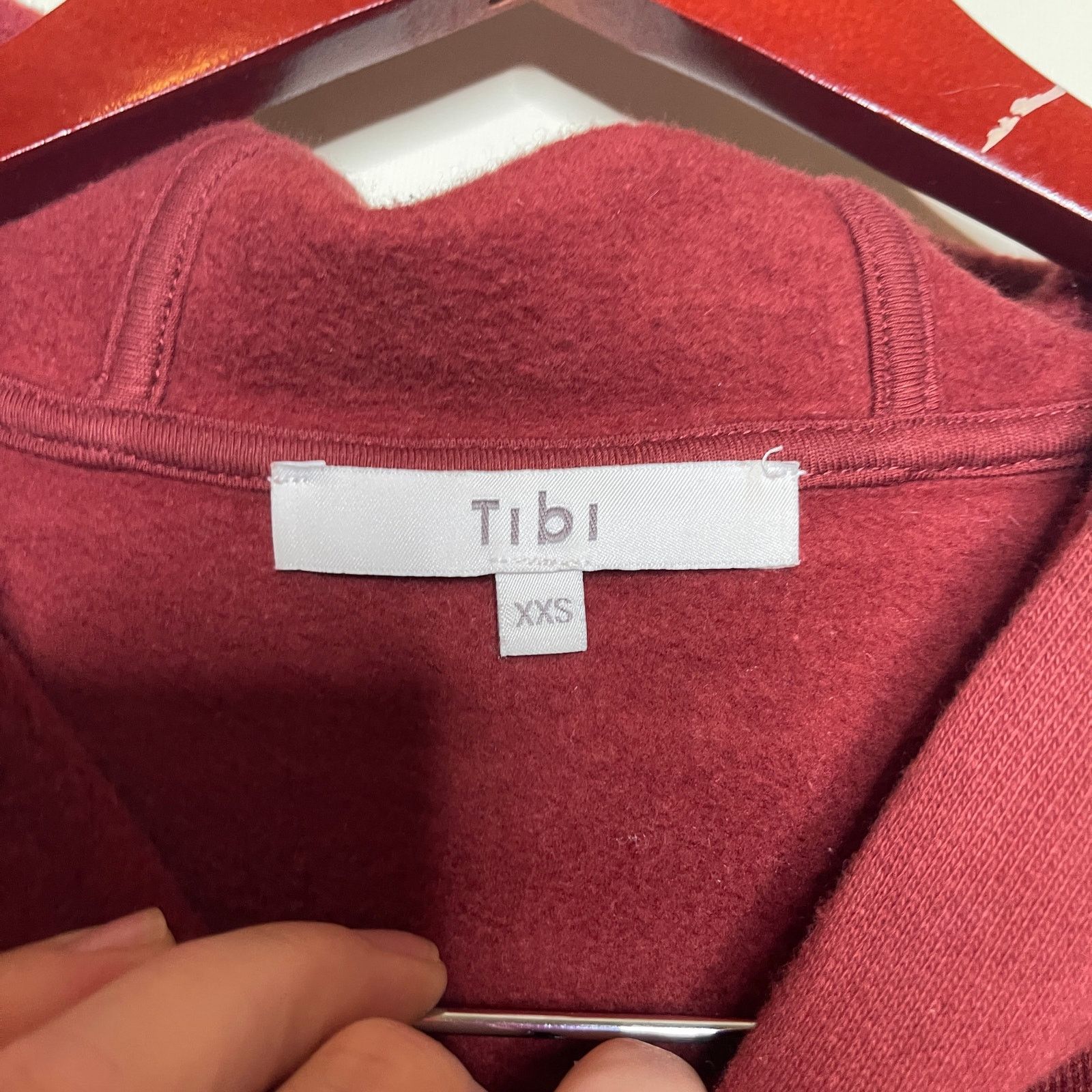 Tibi Tibi Two-Tone Burgundy Pink Cotton-Jersey Hooded Sweatshirt Size XXS / US 00 / IT 34 - 4 Thumbnail