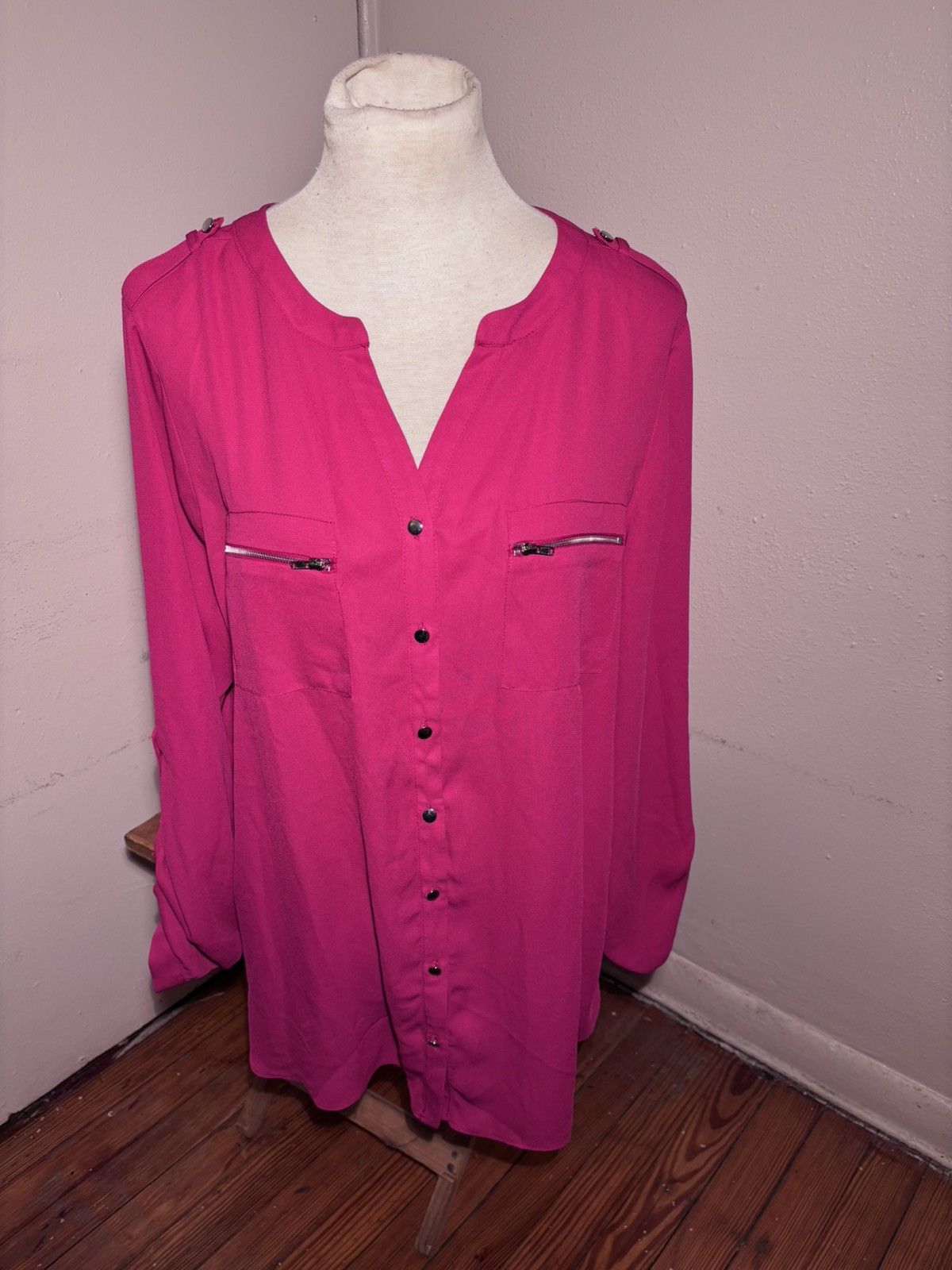 Avenue Avenue Zipper Pocket Button Front Blouse Size XXL / US 16-18 / IT 52-54 - 2 Thumbnail