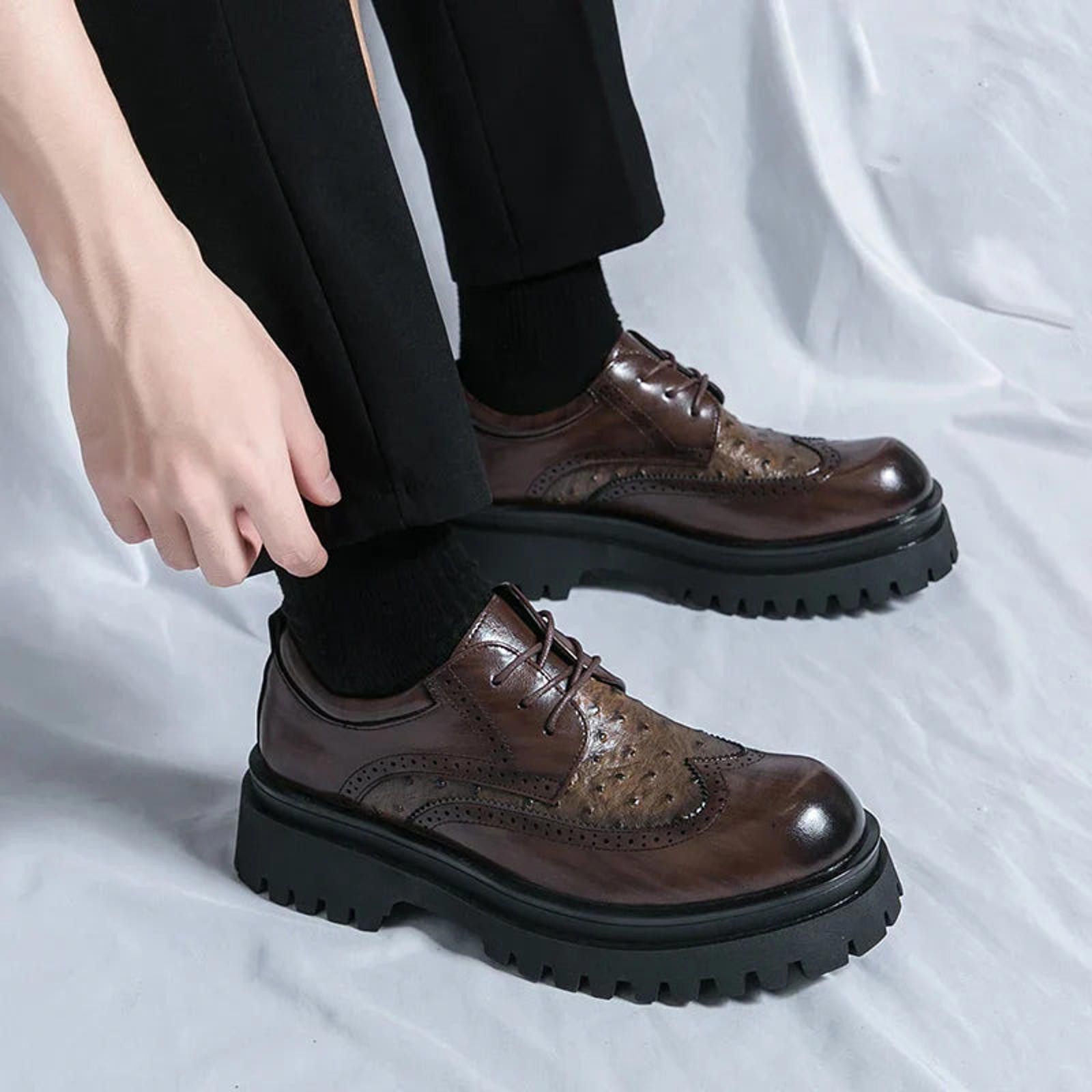 Leather Chunky Sole Brogue Shoes Size US 7 / EU 40 - 4 Thumbnail