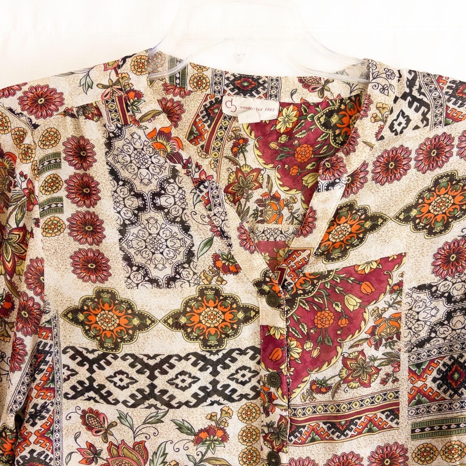 The Unbranded Brand DB Multicolor Floral Patchwork Blouse Womens Medium Size M / US 6-8 / IT 42-44 - 3 Thumbnail