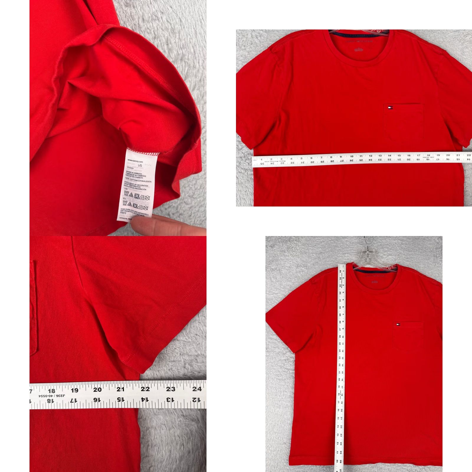 Tommy Hilfiger Tommy Hilfiger Shirt Men Adult Large Red Short Sleeve Crew Neck Pocket 100% Cotton Jersey Embroidered Size US L / EU 52-54 / 3 - 8 Thumbnail
