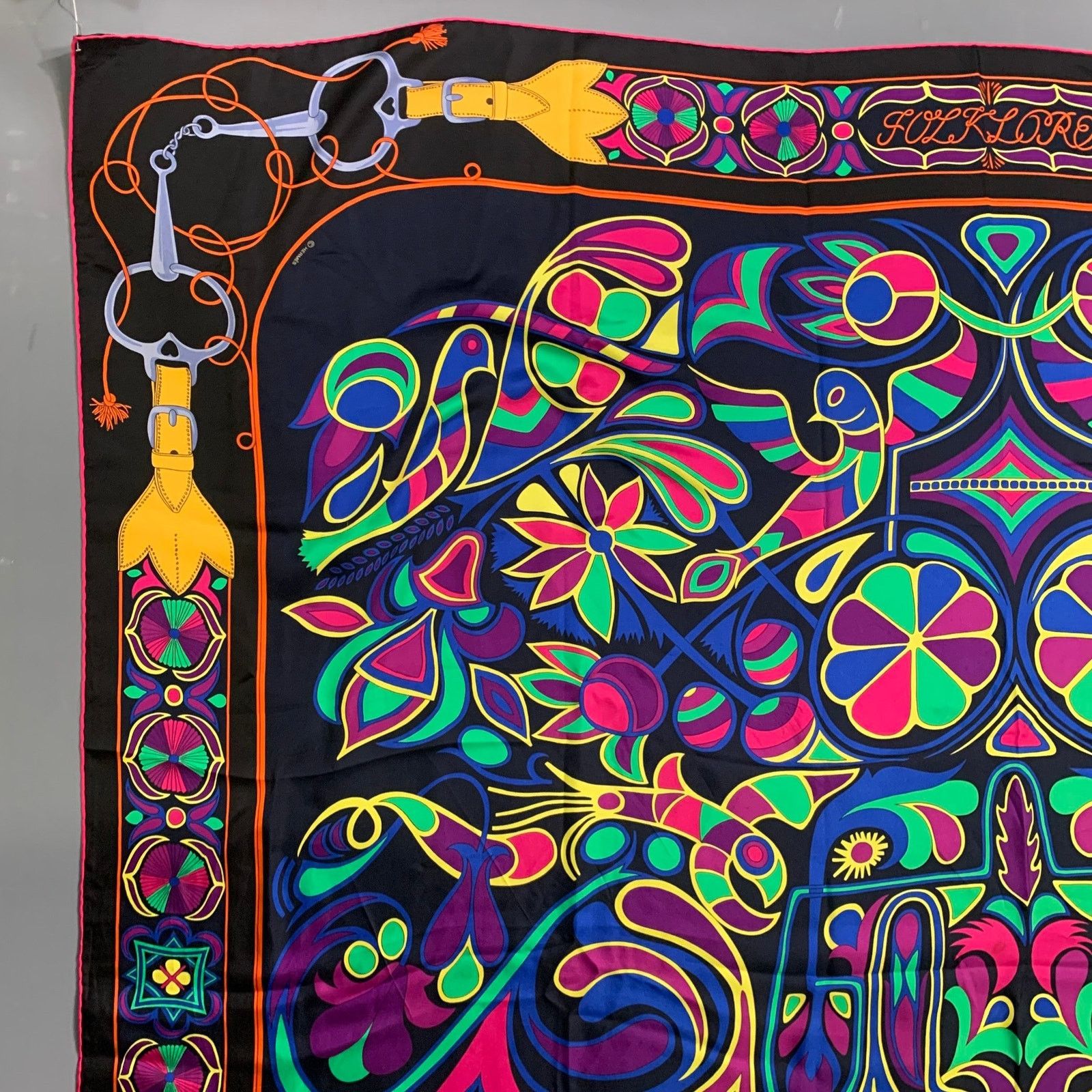 Hermes HERMES Black Color Block Horsebit Silk Scarves & Shawls Size ONE SIZE - 6 Thumbnail