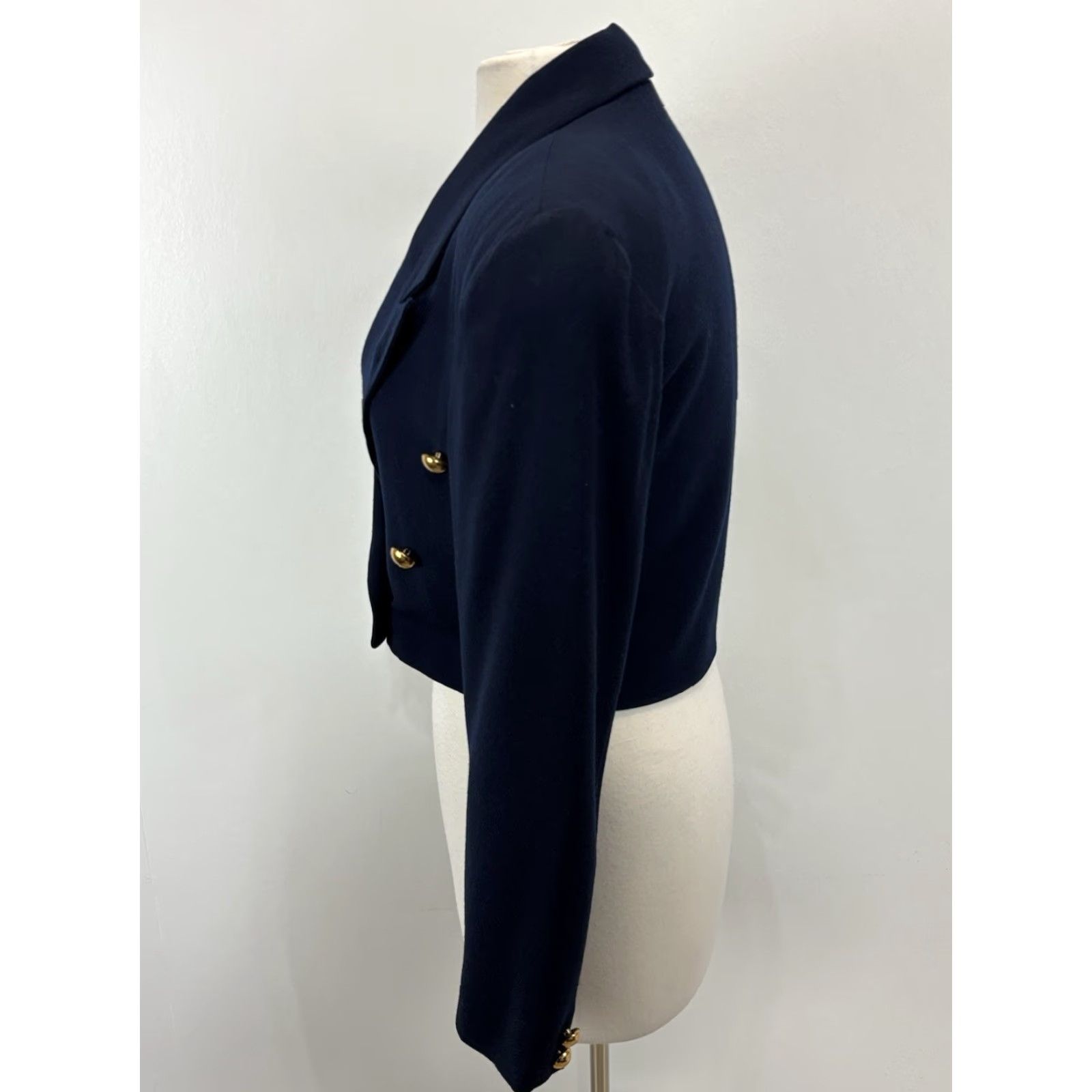 Ann Taylor VINTAGE Ann Taylor Wool Blazer Jacket 90s Double Breasted Military Style Women's 4 Navy Blue Gold Buttons Size S / US 4 / IT 40 - 2 Thumbnail