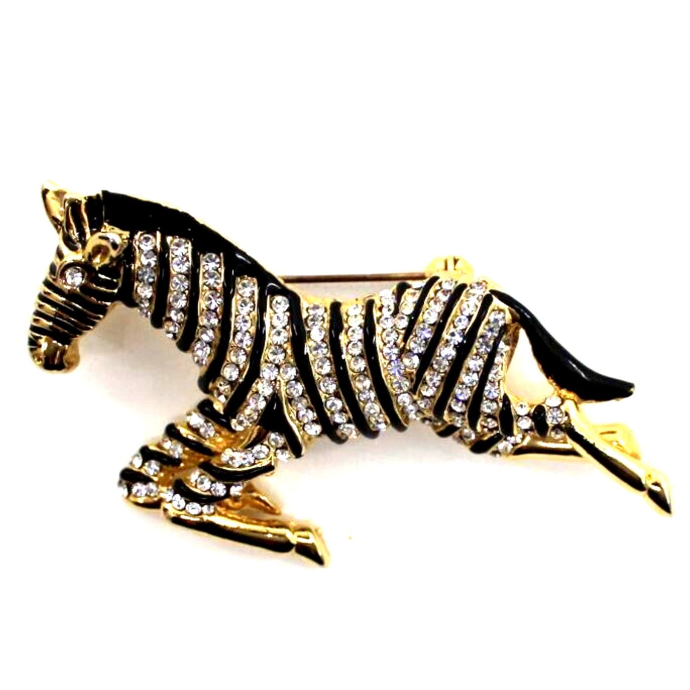 Other Sparkling Zebra Rhinestone Brooch Pin Black Enamel Gold Tone Size ONE SIZE - 1 Thumbnail