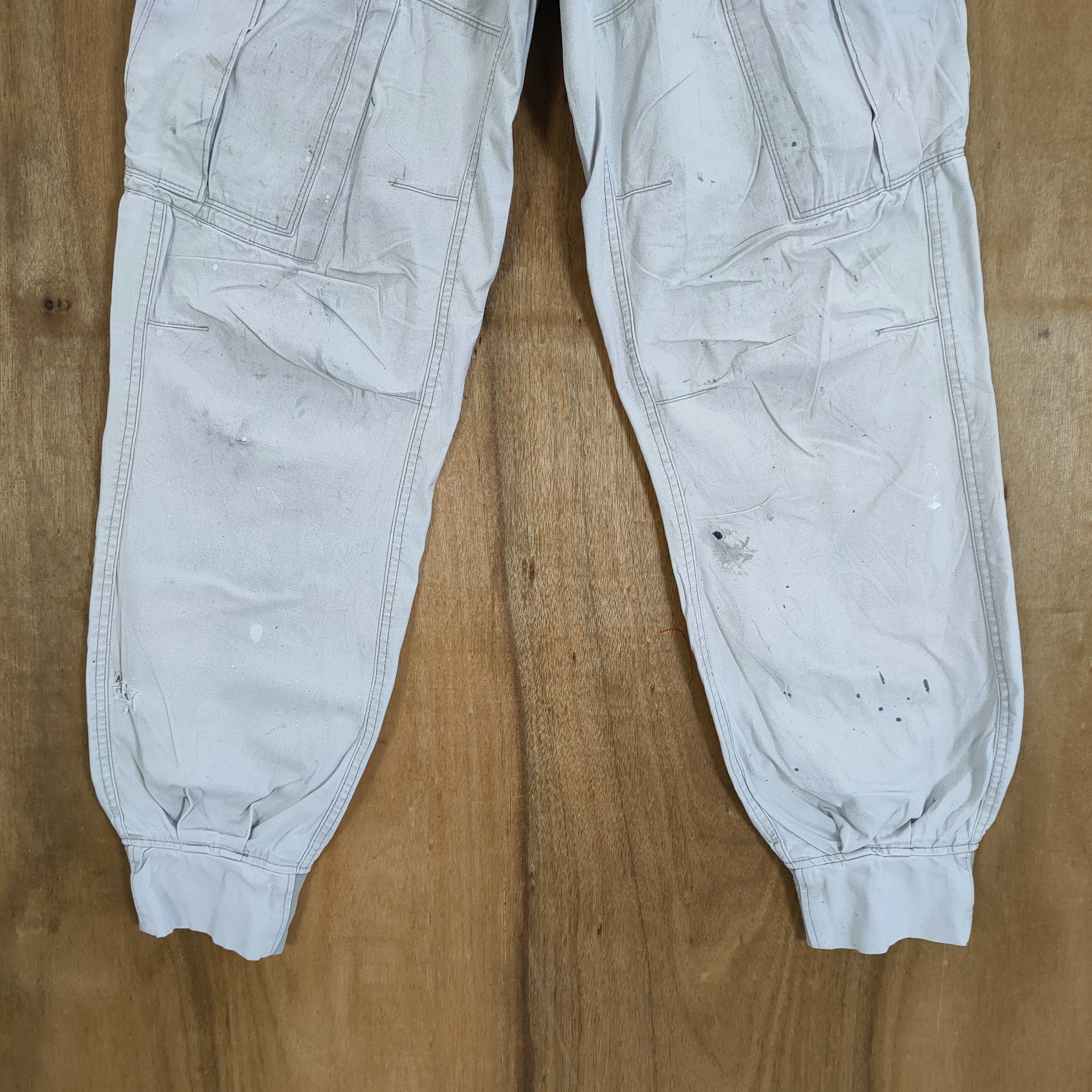 Japanese Brand VINTAGE GENBA DISTRESSED FADED WHITE BAGGY CARGO PANTS Size US 34 / EU 50 - 3 Thumbnail