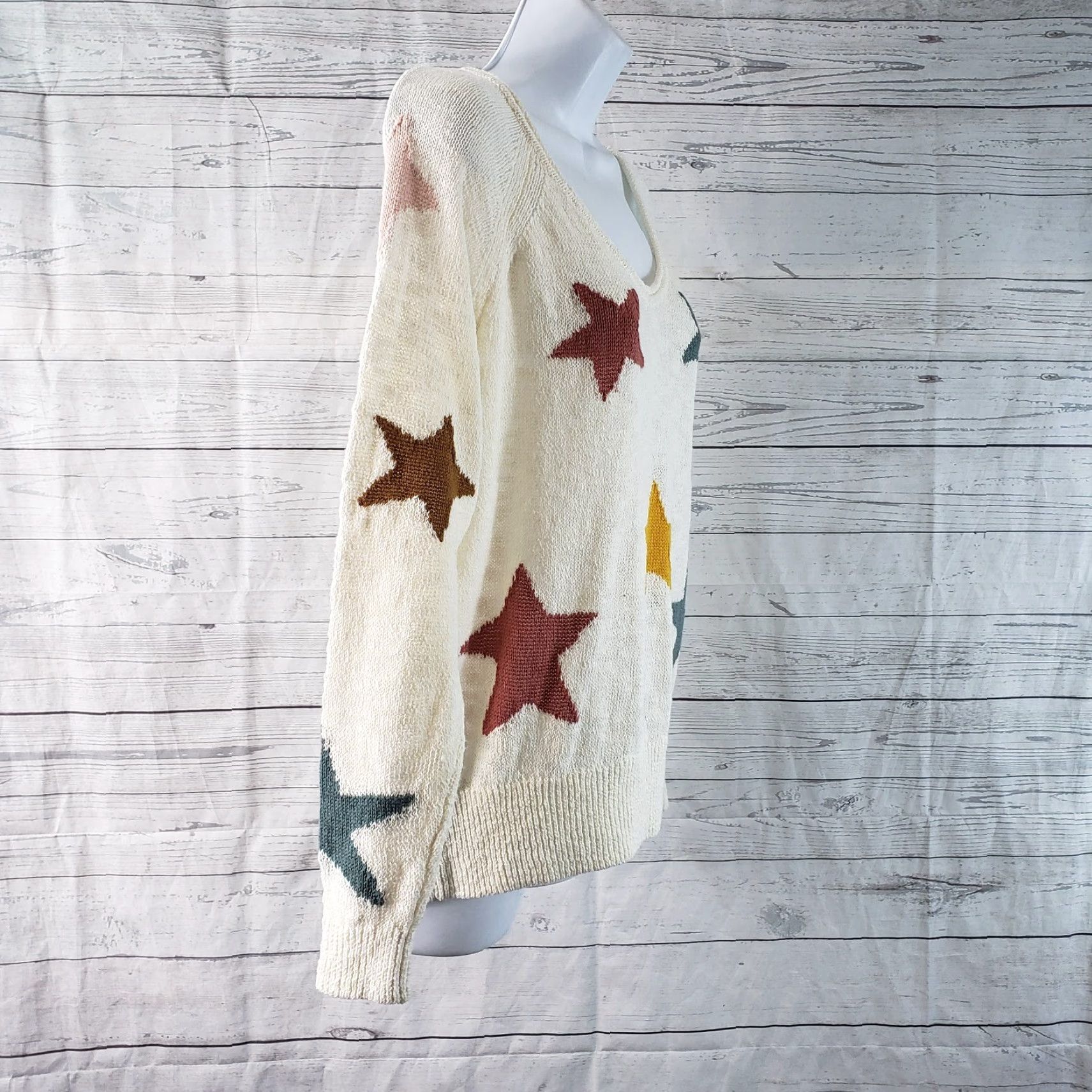 Lou & Grey Lou & Grey Womens Star Print Sweater XS Scoop Neck Cotton Blend Long Sleeve Pullover Multicolor Stars Womens XS Size XS / US 0-2 / IT 36-38 - 3 Thumbnail