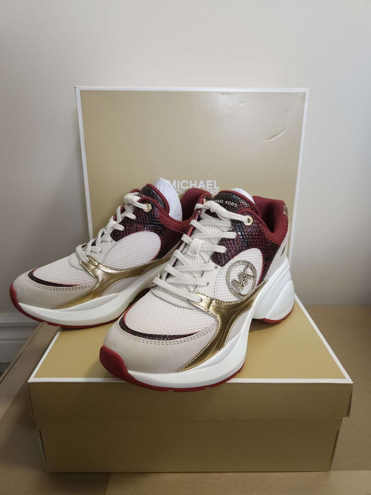 Michael Kors Zuma Snake Embossed Leather and Mesh Trainer By Michael Kors Size US 7 / IT 37 - 4 Thumbnail