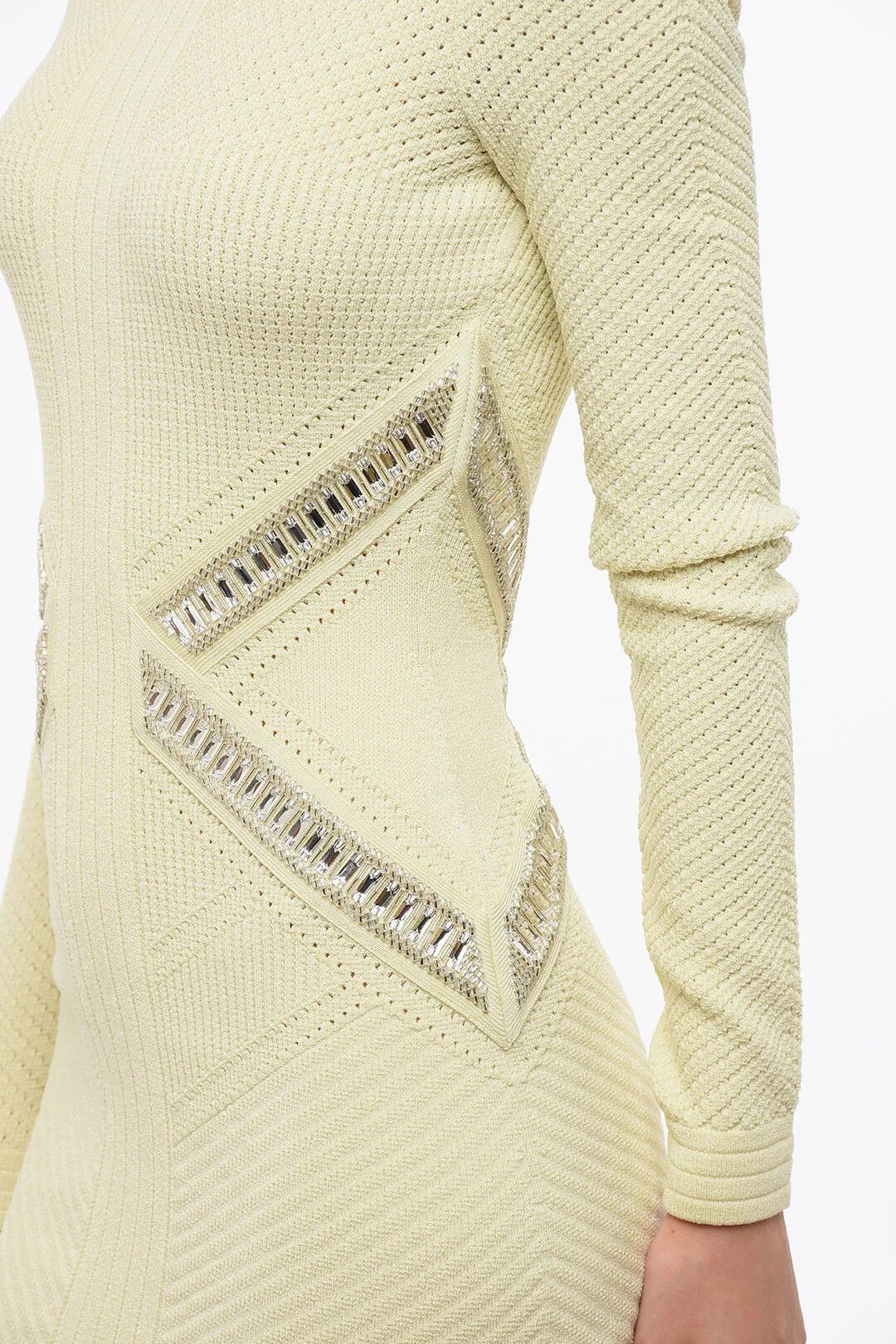 Balmain og1mm0326 Fitted Long-Sleeve Mini Dress in Yellow Size M / US 6-8 / IT 42-44 - 3 Thumbnail