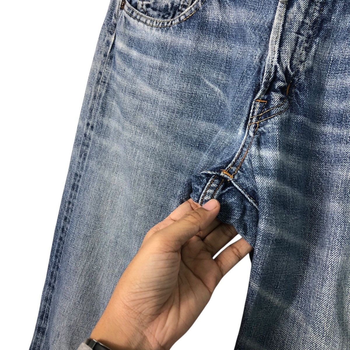 Japanese Brand Denim & Dungaree Distressed Straight Fit Sanforized Denim Size 32" / US 10 / IT 46 - 18 Thumbnail