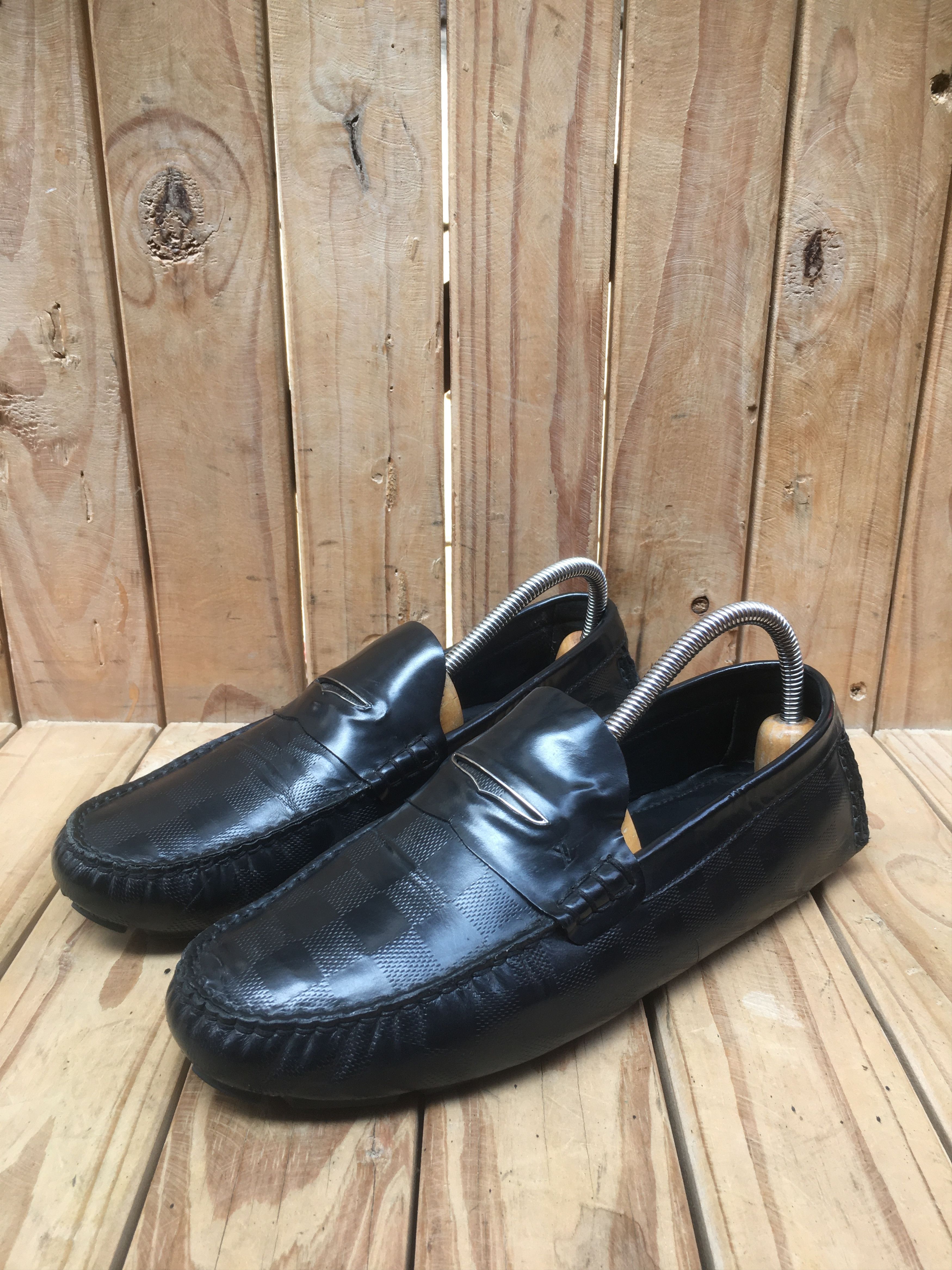 Louis Vuitton Black Damier Leather Loafers Size uk 7 L