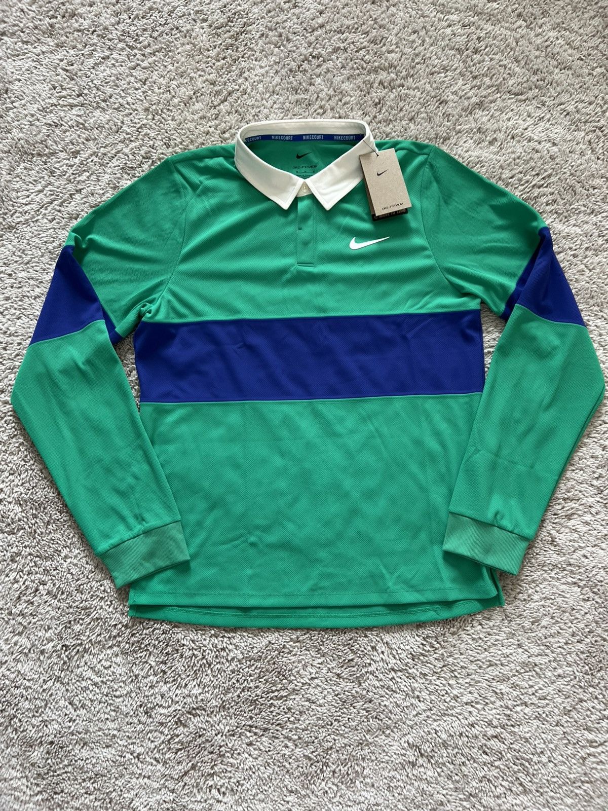 Nike Nike Court Advantage Slam Green Blue Long Sleeve Polo - Size US M / EU 48-50 / 2 - 5 Thumbnail