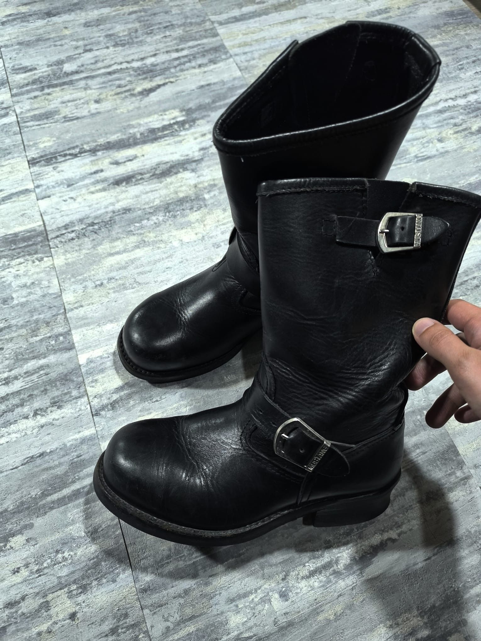 Other Vintage Black Leather Harness Moto Girl Steel Toe Boots Size US 7.5 / IT 37.5 - 3 Thumbnail