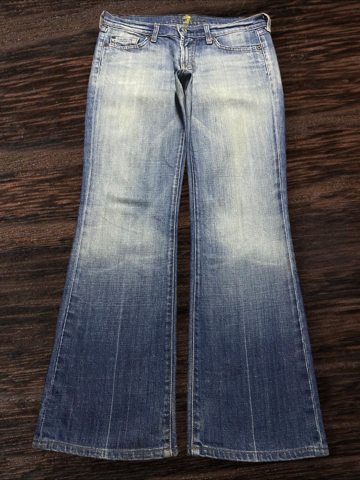 7 For All Mankind × The Great China Wall Vintage 7 All Mind Kind Faded Wash Distressed Flare Jeans Size US 31 - 1 Thumbnail