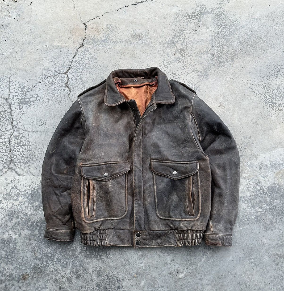 Vintage 🪖Vintage 80’s A2 Aviator Military Brown Leather Jacket Size US S / EU 44-46 / 1 - 2 Thumbnail