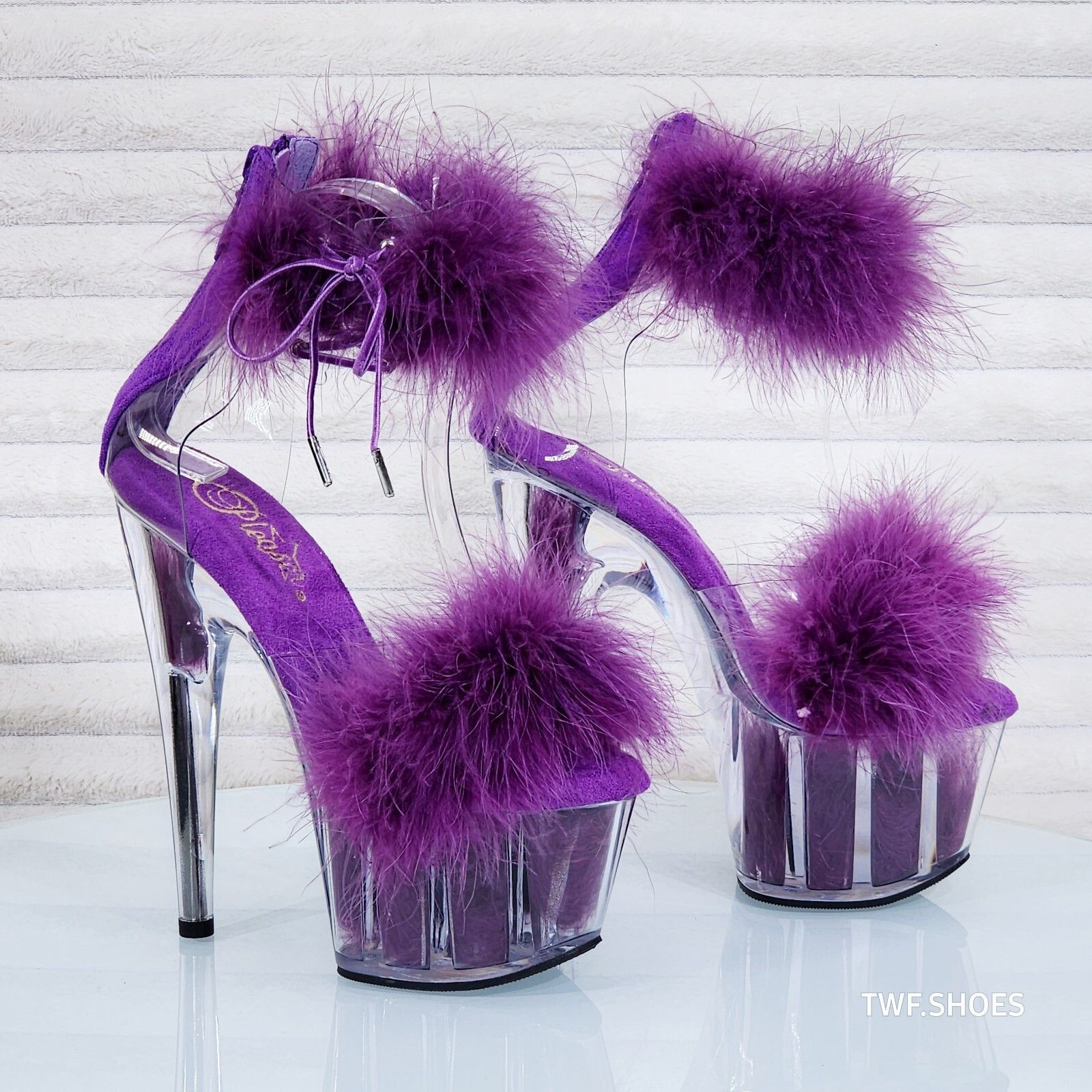 Other Adore 724 Passion Purple Marabou Platform Shoes Sandals 7" H Size US 11 / IT 41 - 4 Thumbnail