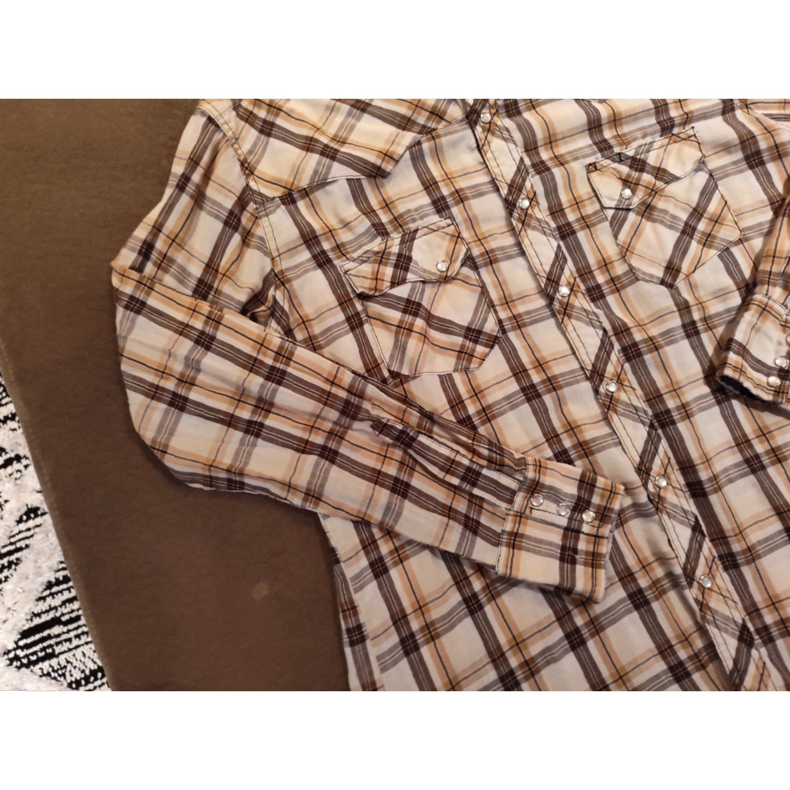 Wrangler VINTAGE Wrangler Wrancher Shirt Mens Large Brown Western Pearl Snap Striped Long Sleeve Size US L / EU 52-54 / 3 - 4 Thumbnail