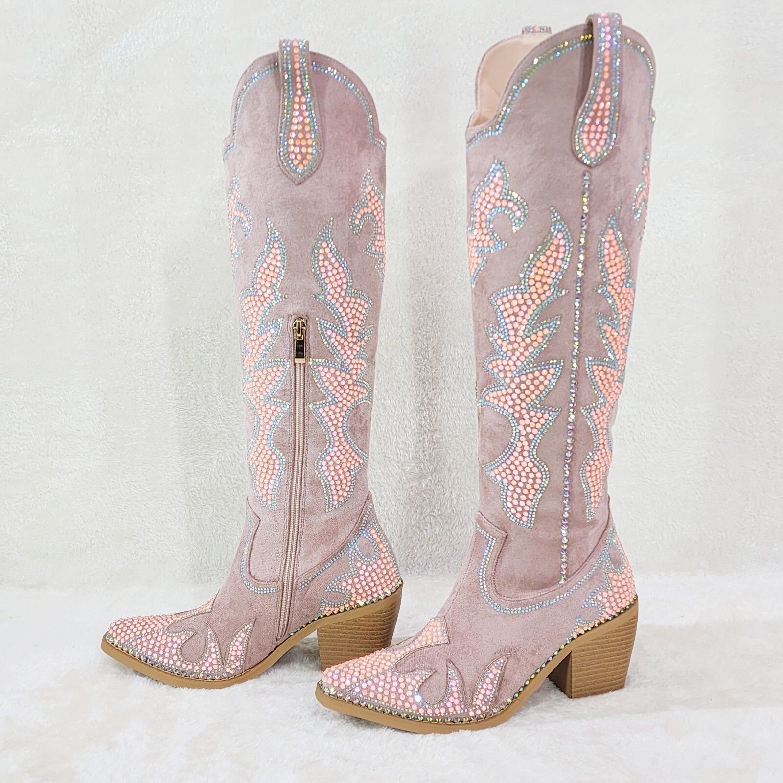 Other Sparks Country Western Cowgirl Knee Boots Dazzleing Iridesce Size US 10 / IT 40 - 1 Thumbnail