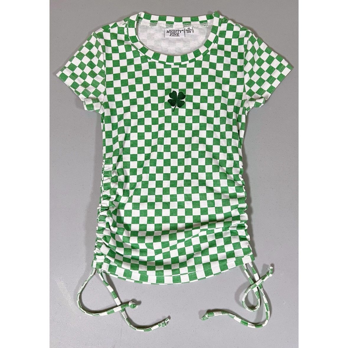 Mighty Healthy Green Checkered Print Shamrock Ruched Tee T-Shirt Top XS ☘️✨ Size XS / US 0-2 / IT 36-38 - 2 Thumbnail