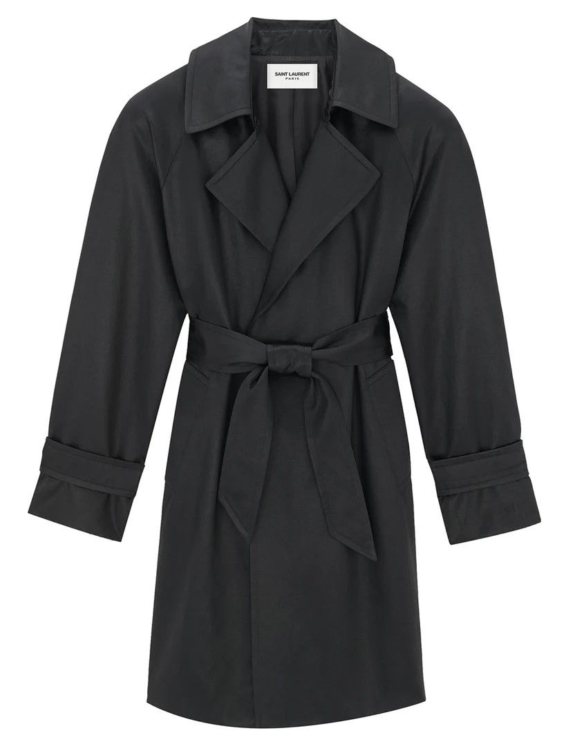 Saint Laurent Paris o1b1hav110525 761917 Trench Coat in Satin Chintz in Black Size S / US 4 / IT 40 - 1 Thumbnail