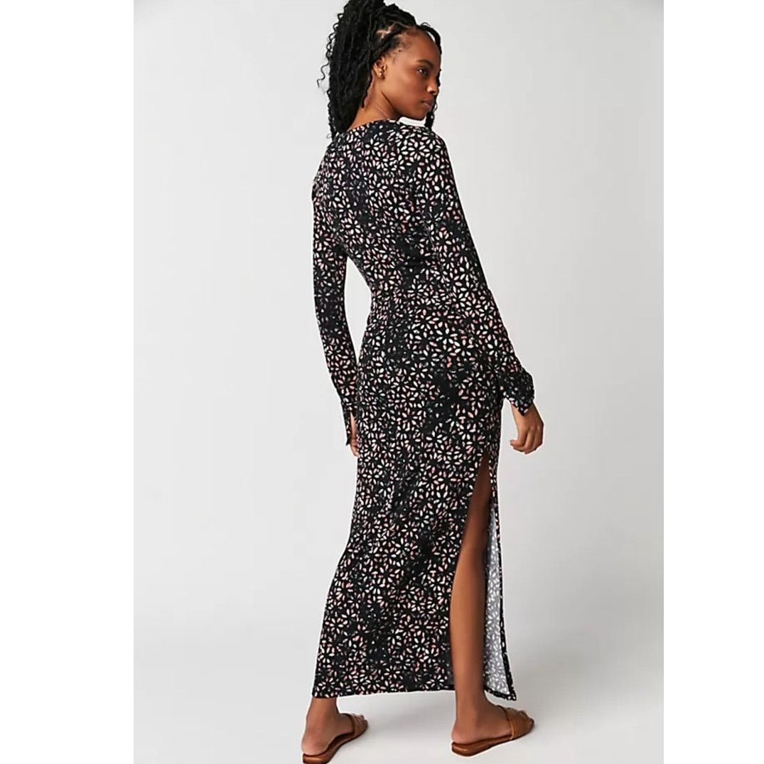 Free People New Free People Shayla Wrap Midi Dress $128 X-SMALL Black Size XS / US 0-2 / IT 36-38 - 3 Thumbnail