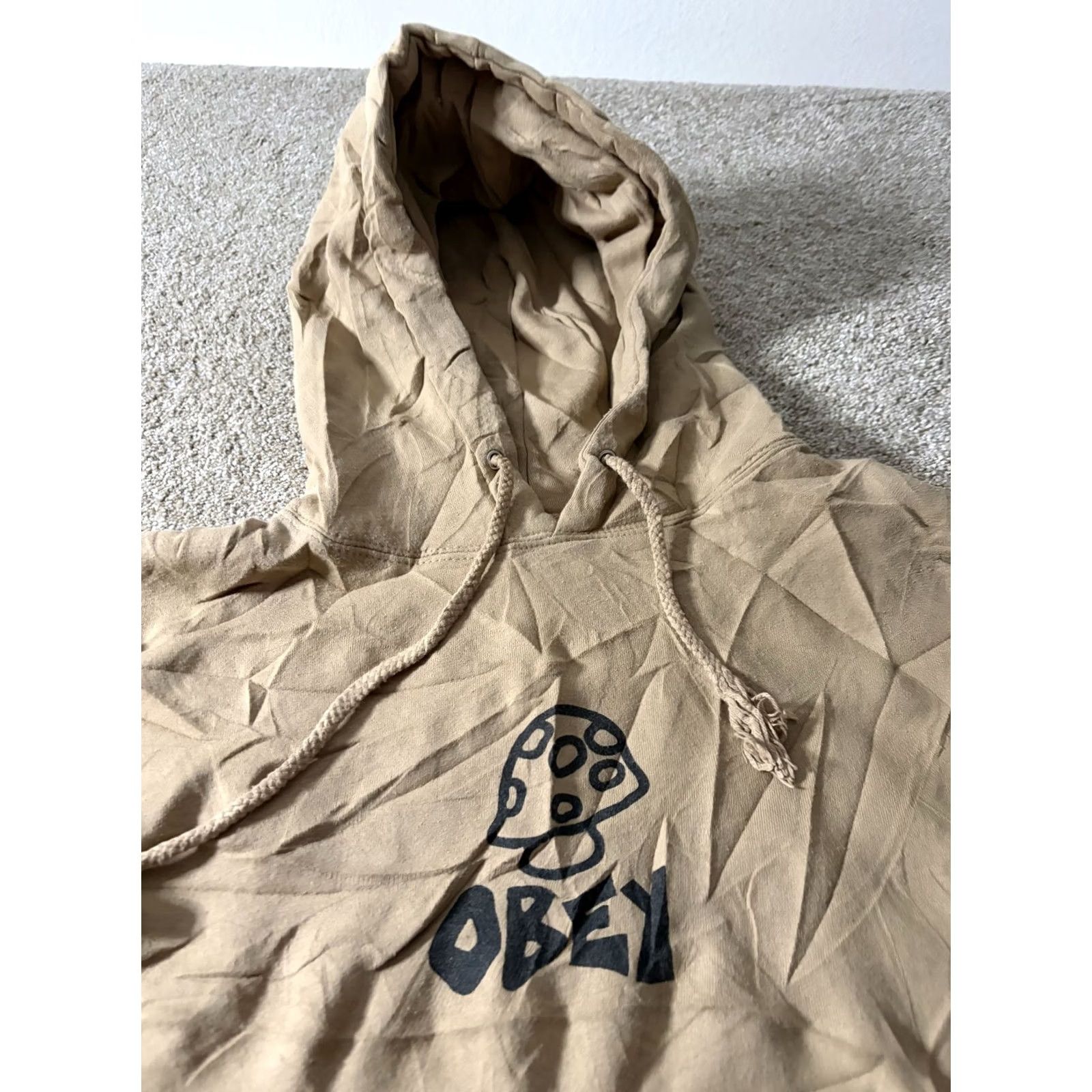 Obey OBEY Hoodie Mens Medium Beige Mushroom Graphic Fleece Pullover Logo Sweatshirt Size US M / EU 48-50 / 2 - 4 Thumbnail