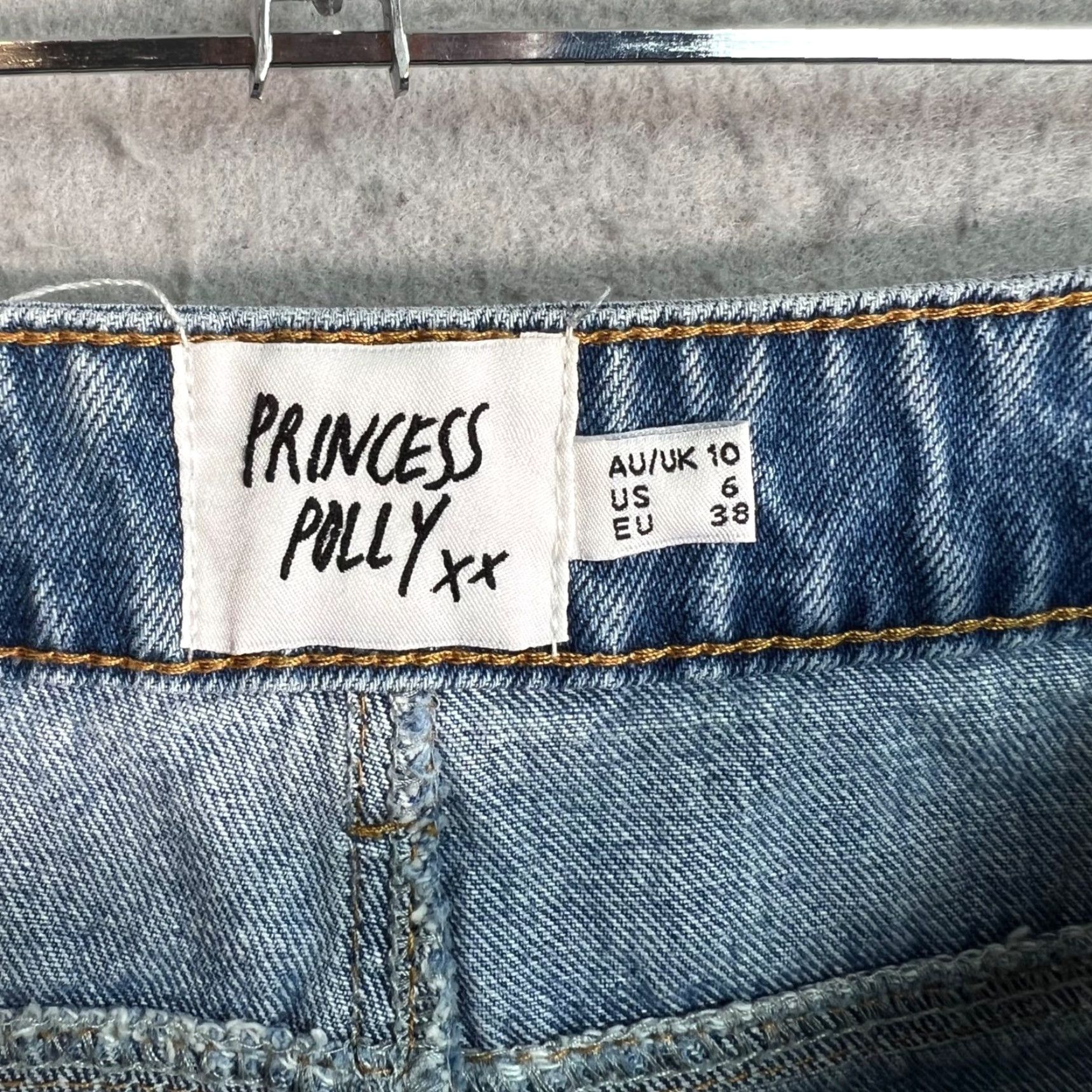 PRINCESS POLLY Princess Polly Womens Denim Shorts 100% Cotton Distressed Blue 2.5in Inseam Flat Front 5-Pocket Design High Rise Size 6 Summer Spring Womens Size 28" / US 6 / IT 42 - 3 Thumbnail