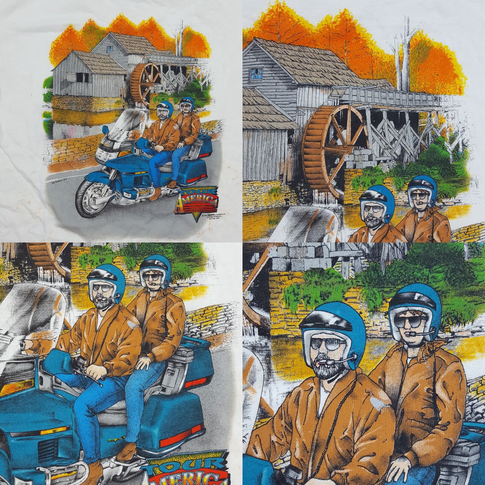 Fruit Of The Loom Vintage 90s American Motorcycle Tour Men's Large White Biker T Shirt Size US L / EU 52-54 / 3 - 8 Thumbnail