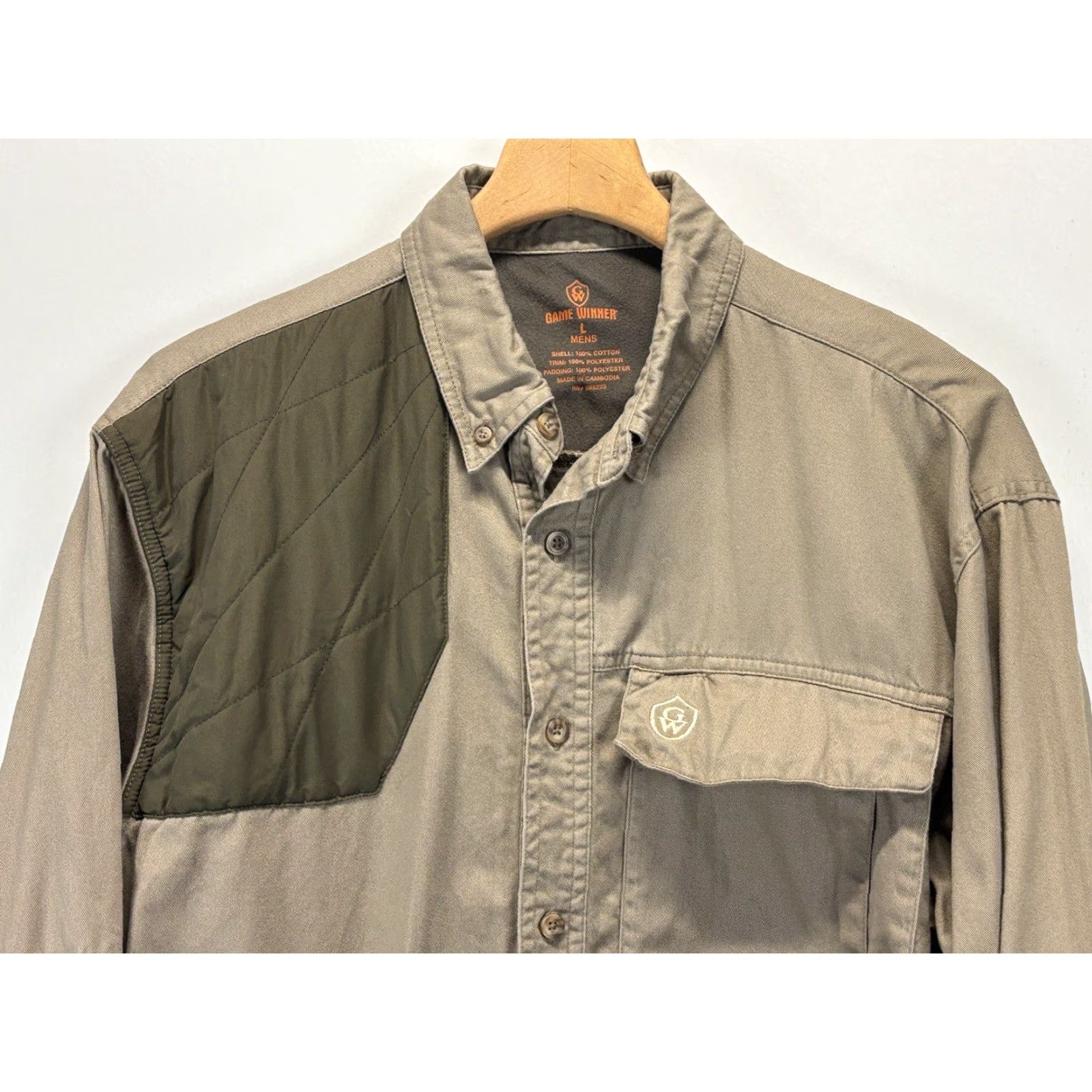 Vintage Game Winner hunting Shirt Mens L Tan Shooting Quilted Shoulder Button Down Size US L / EU 52-54 / 3 - 2 Thumbnail
