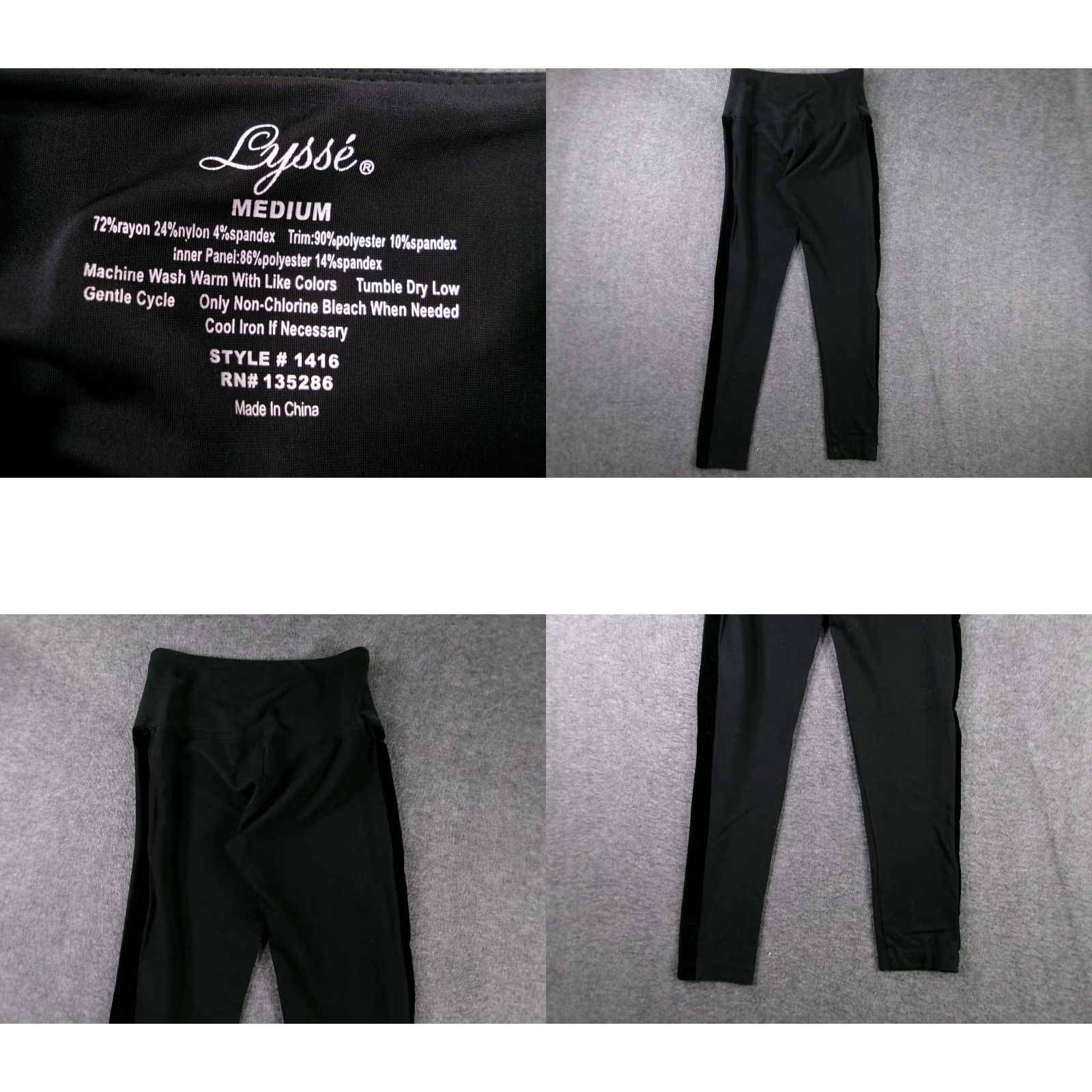 Vintage Lysse Leggings Womens M Black High Waist Velvet Side Stripe Stretch Athleisure Size 32" / US 10 / IT 46 - 8 Thumbnail